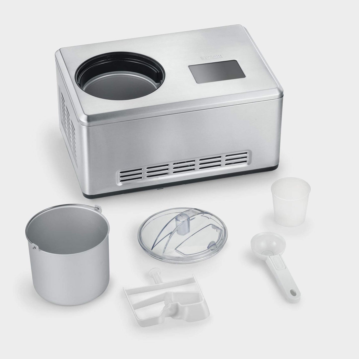 SEVERIN 2-in-1 Eismaschine mit Joghurtfunktion, Eismaschine mit Kompressor für Eis, Sorbet und Frozen Joghurt, Joghurtbereiter mit "warm & cold"-Funktion, Edelstahl-gebürstet, EZ 7405