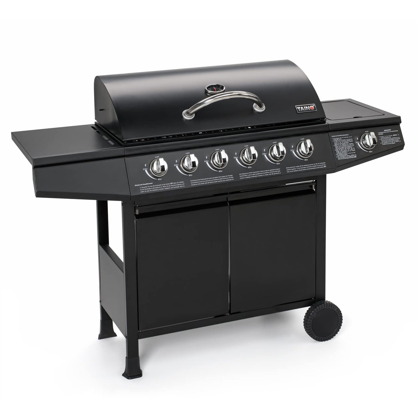 TAINO BASIC BBQ Gas Grill Grill Cart Stainless Steel Burner + Side Cooker Grill (BASIC 6+1 Gas Grill)
