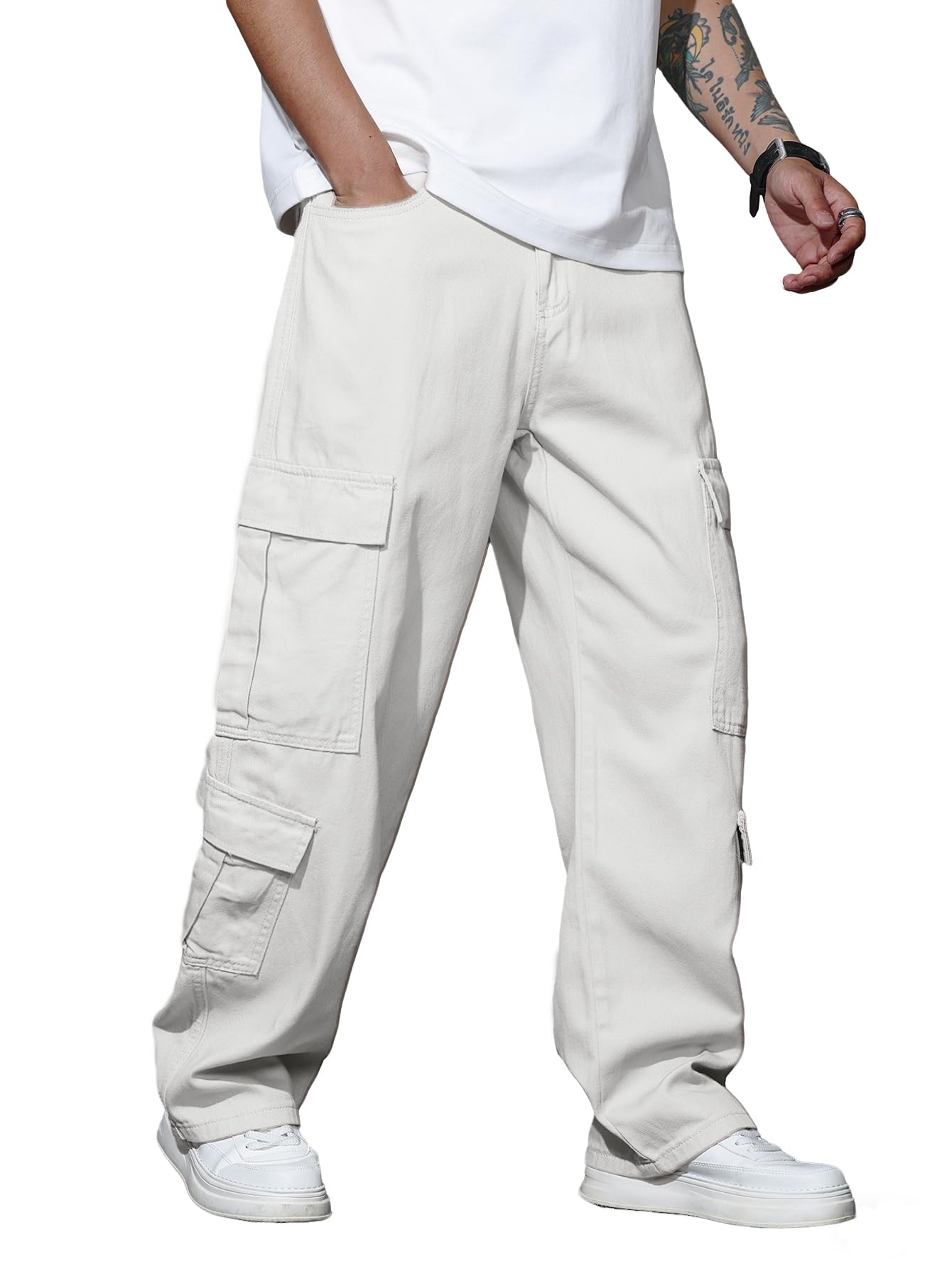 Men’s Casual Streetwear Baggy Cargo Jeans with Pockets