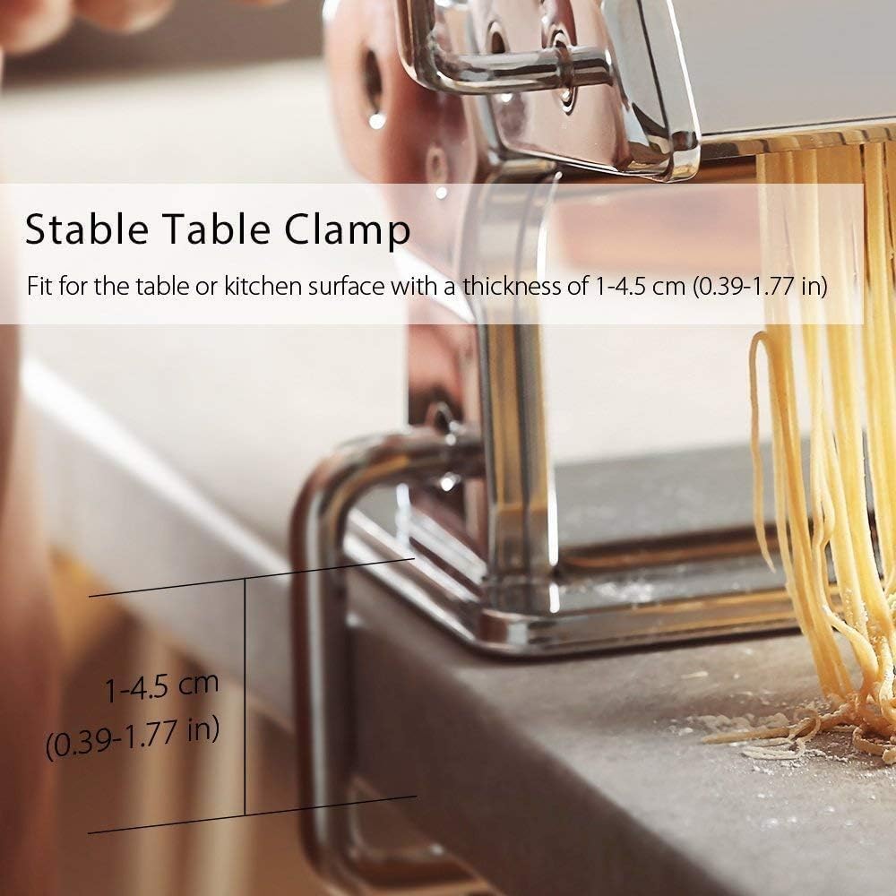 Nudelmaschine Pasta Maker Edelstahl Frische Manuell Pasta Walze Maschine Cutter mit Klemme für Spaghetti Nudeln Lasagne Bestes Pastamaschine Geschenk, Einfache Reinigung und Verwendung