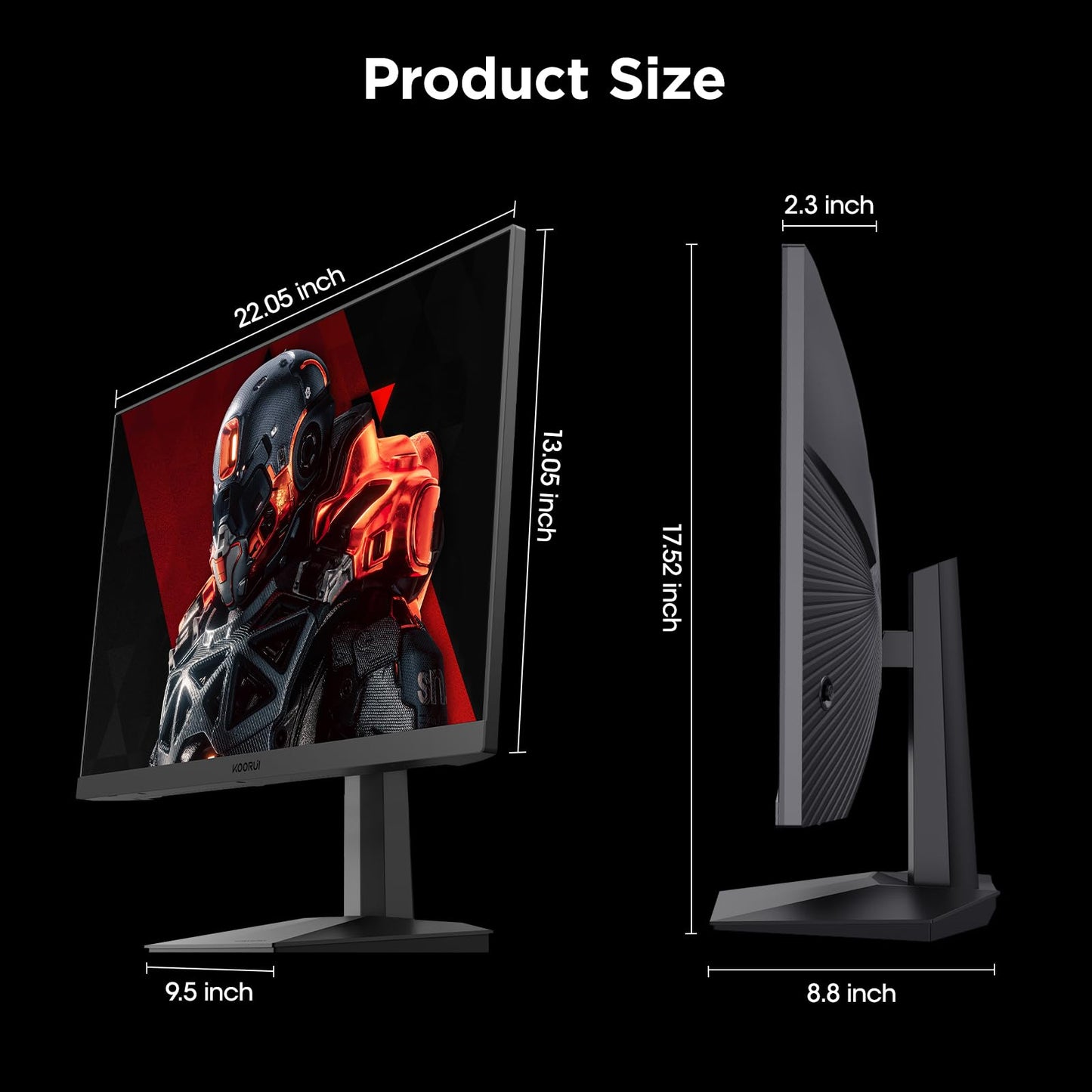 KOORUI Gaming Monitor 24 Zoll - FHD PC Bildschirm VA 165Hz 1ms Monitor 144hz, AdaptiveSync Technology, DCI-P3 85%, 2 x HDMI, DP Neigbar, Schwarz