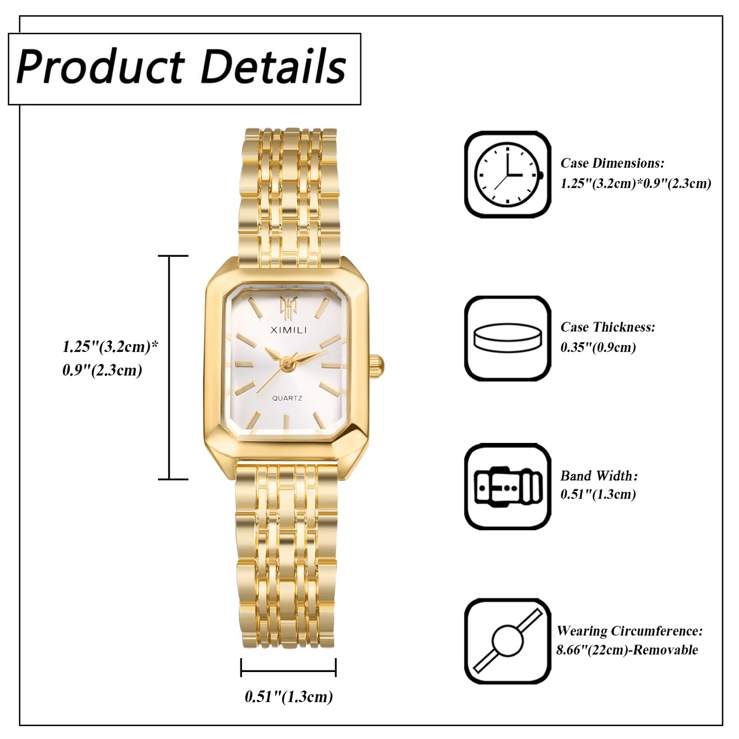 Silverora Wristwatches Women Square Women's Watches: Rectangular Analogue Quartz Watches Removable Watches with Bar Scale Gifts for Women Girls