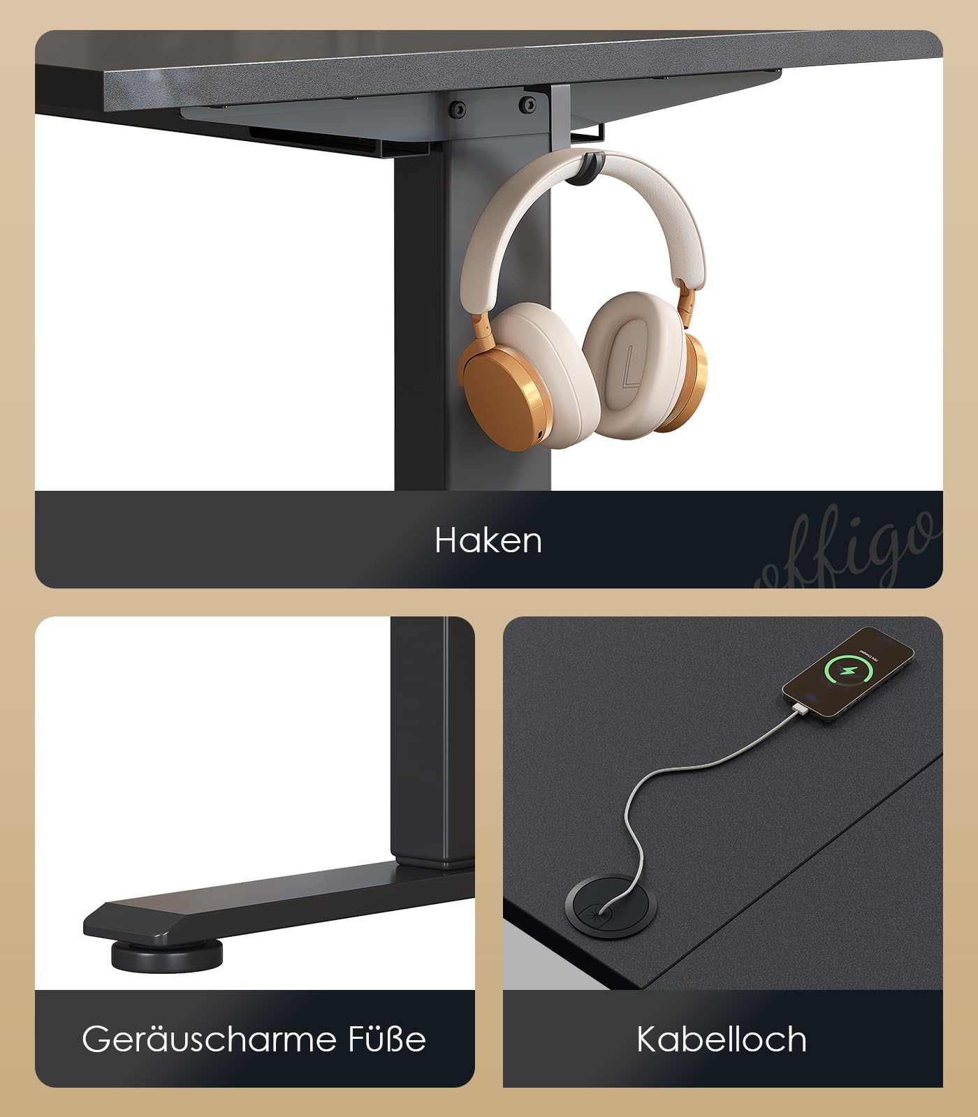 OffiGo Höhenverstellbarer Schreibtisch, 120 cm Elektrischer Schreibtisch, Ergonomischer Tisch mit Memory-Funktion, Gaming Tisch Höhenverstellbar, Moderner Computertisch für Zuhause und Büro, Weiß