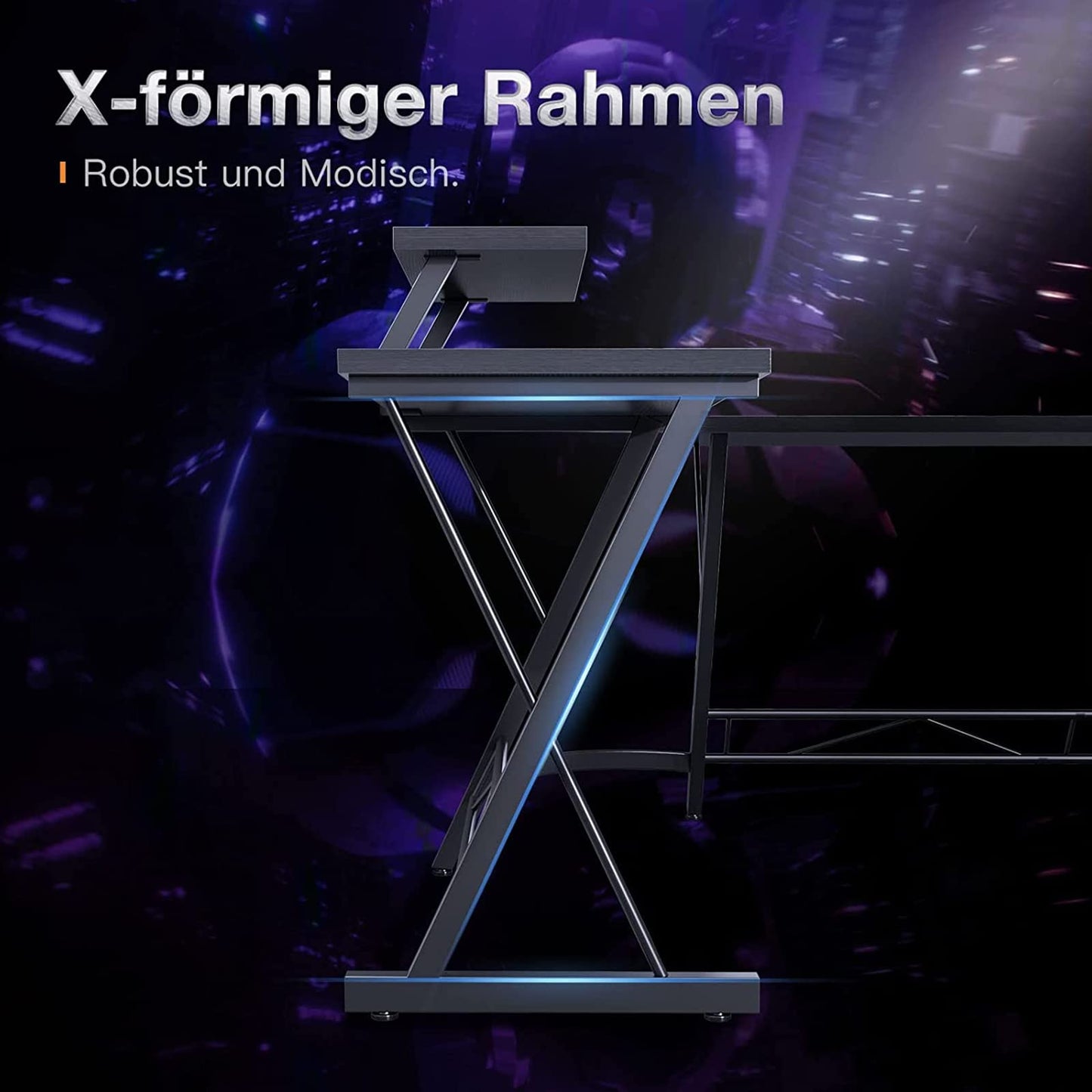 ODK Gaming Tisch, Gaming Schreibtisch Eckschreibtisch für Gamer, Schreibtisch L Form mit Monitorständer für Büro (Schwarz, 127 x 127 cm)