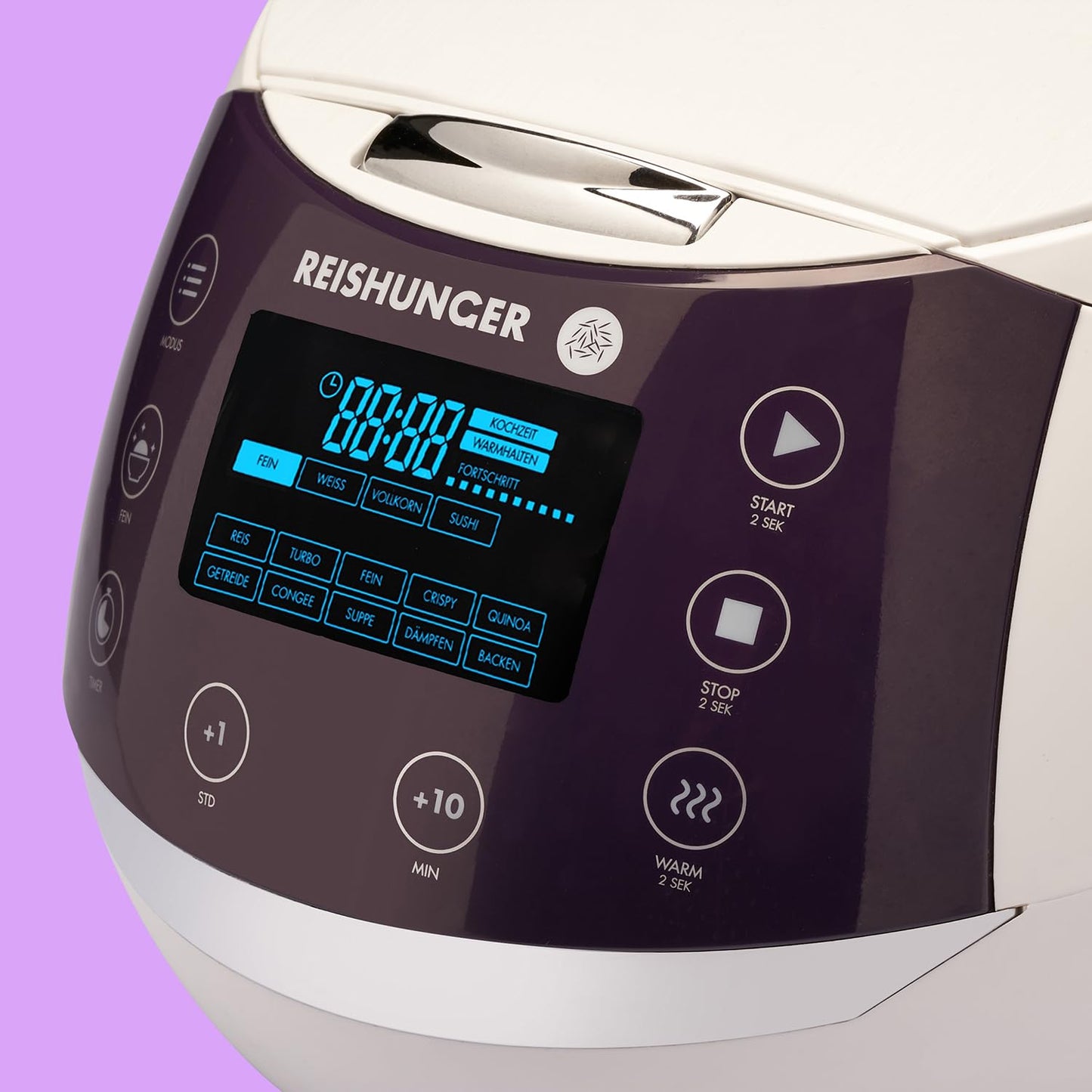 REISHUNGER Digitaler Reiskocher & Dampfgarer Grau | 1,5 L bis 8 Personen | Warmhaltefunktion, Timer & Premium Innentopf | Multikocher, 12 Programme, 7-Phasen-Technologie