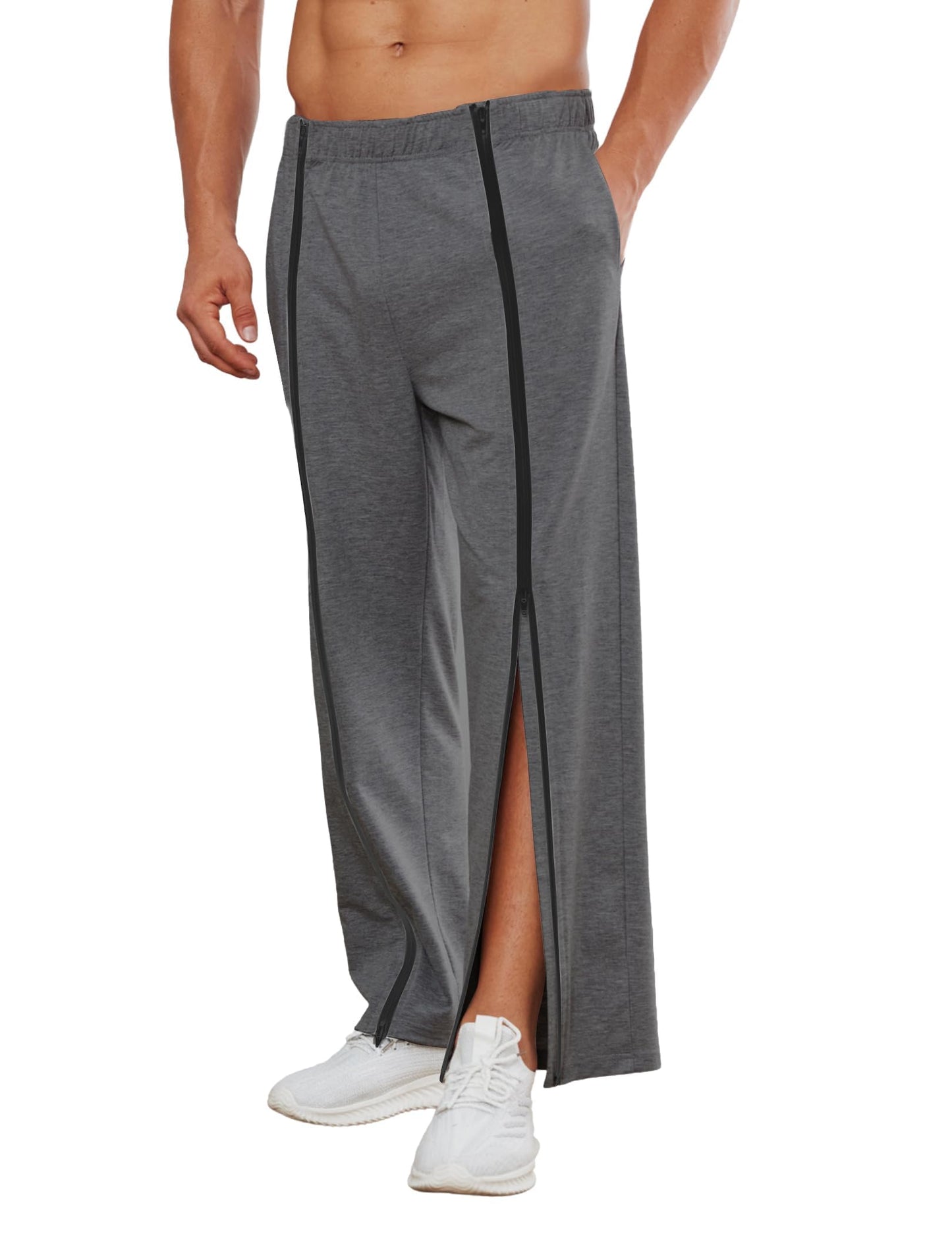 PINSPARK Men's Rehab Joggers with Full-Length Zipper