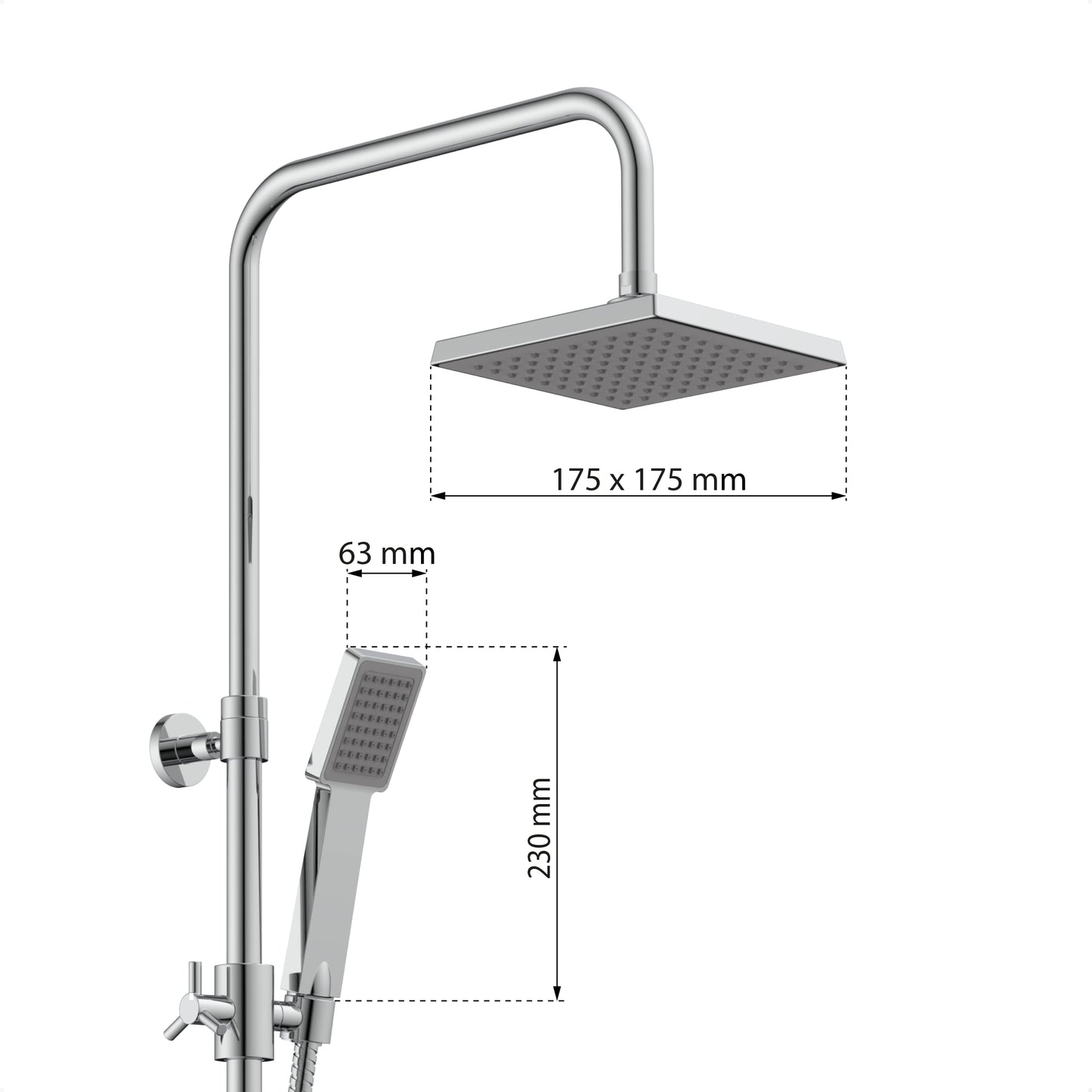 EISL Duschset EASY FRESH, Duschsystem ohne Armatur 2 in 1 mit großer Regendusche (250 x 200 mm) und Handbrause, Regendusche ohne Armatur ideal zum Nachrüsten, komplettes Montageset, Chrom DX12006