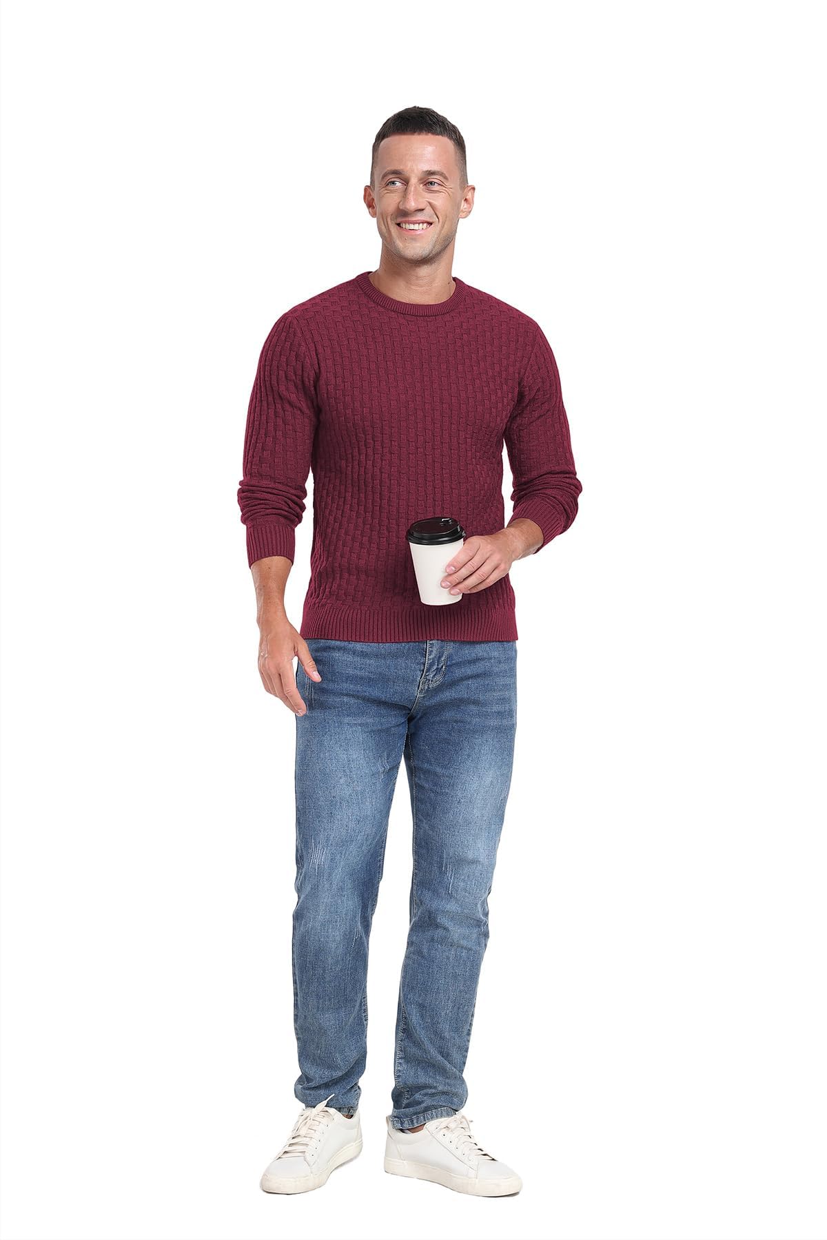 Sailwind Men’s Crew Neck Waffle Knit Sweater