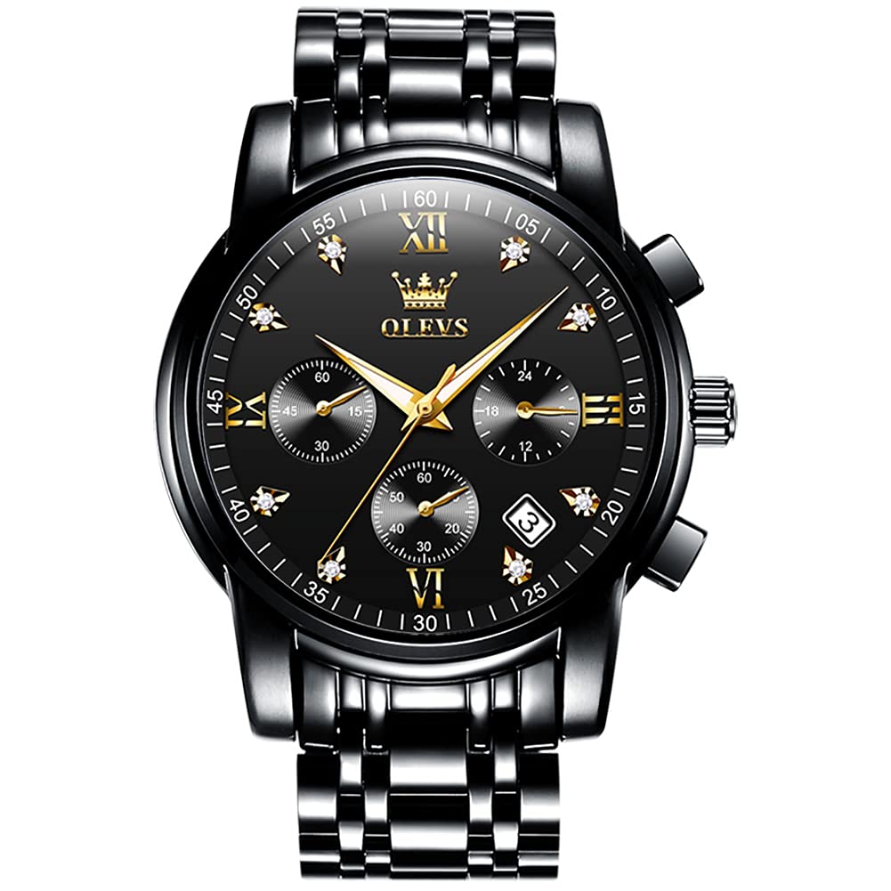 OLEVS Uhren Herren, Edelstahl Analoger Quarzuhr, Multifunktionale Diamanten Herrenuhren, Klassisches Luxuskleid Herrenuhr