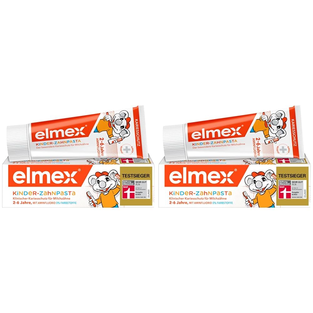 elmex Kinderzahnpasta 2-6 Jahre 50 ml – kindgerechte Zahnreinigung für hochwirksamen Kariesschutz – mit Aminfluorid für einen Dreifach-Schutzmechanismus