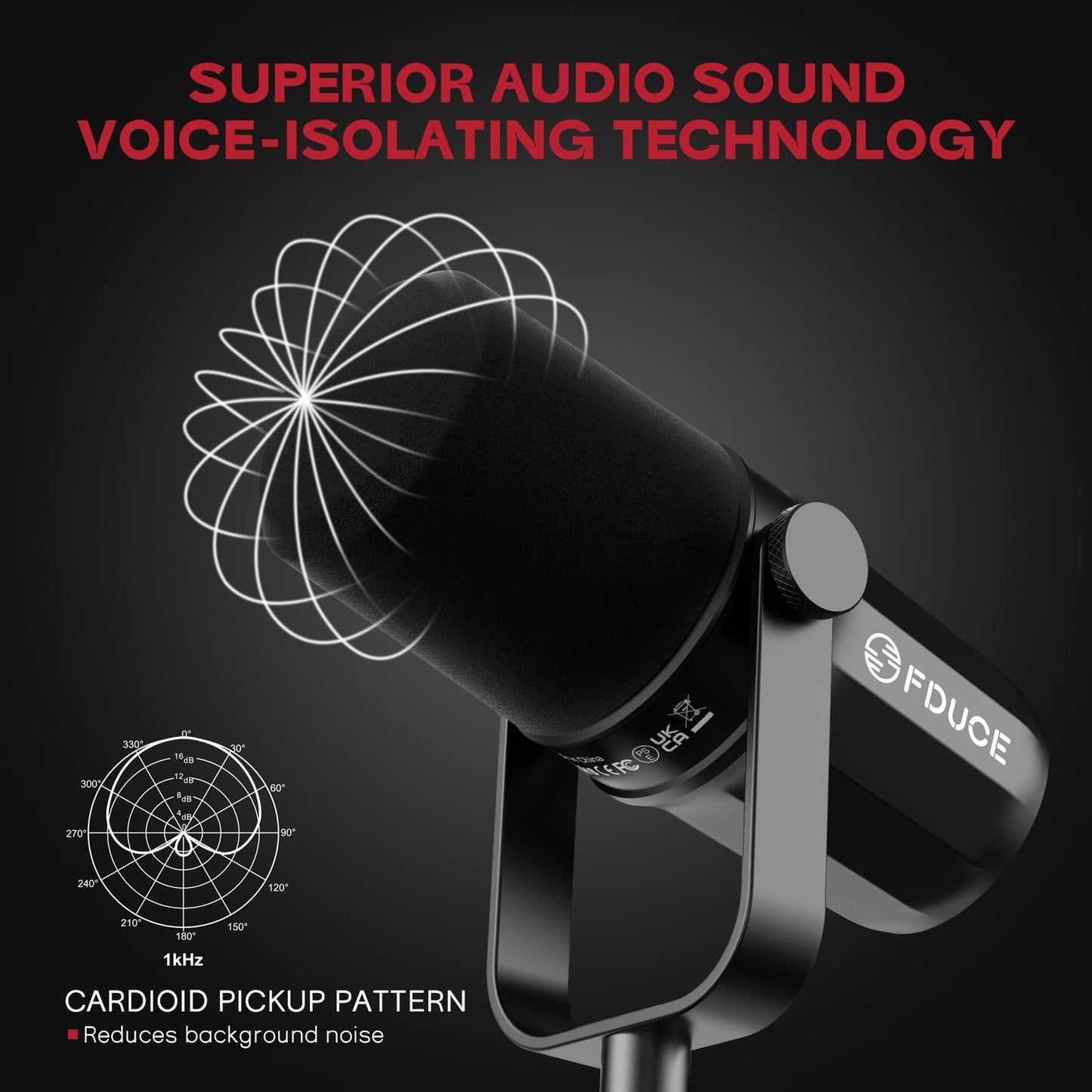 FDUCE SL40X XLR Dynamic Microphone Set for Vocal Recording, Podcasting, Gaming, Live Streaming and Broadcasting, All-Metal Microphone, Voice Isolating Technology, Black