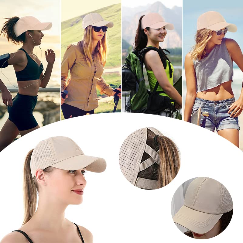 Womens Ponytail Hat Baseball Cap, Adjustable Criss Cross Baseball Cap High Bun Unisex Quick Drying Trucker Hats