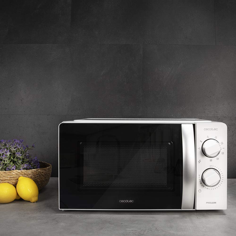 Cecotec Mikrowelle Pro Clean 5110 Inox. 700 W, Grill 800 W, 20 L, Ready 2 Clean, Beschichtung 3D Wave Frontspiegel, 8 Programme,60 Min Timer, LED, Edelstahl In Silber Schwarz