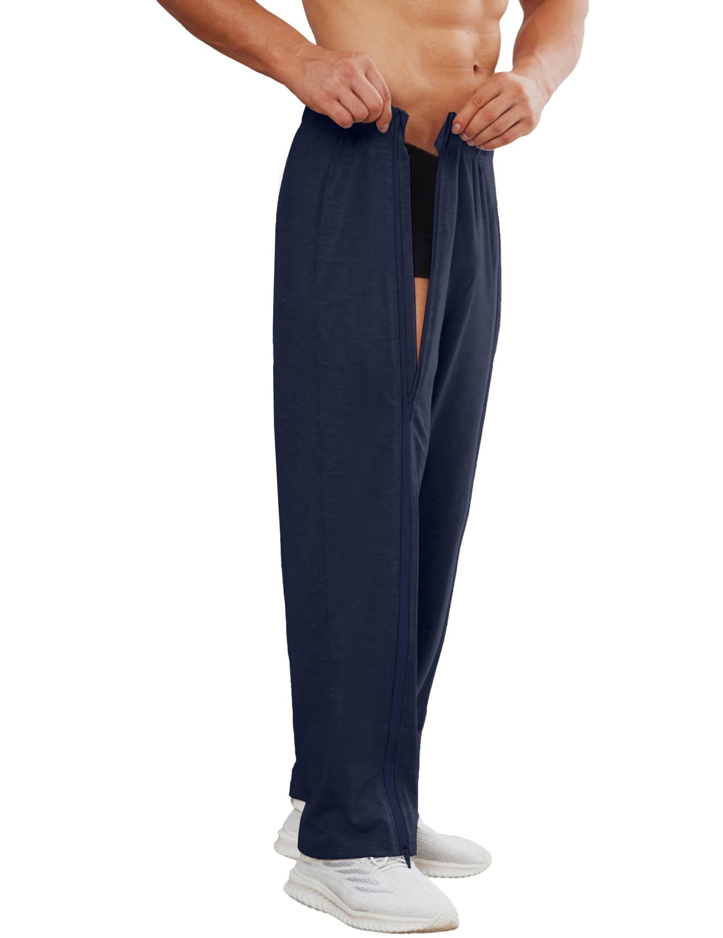 PINSPARK Men's Rehab Joggers with Full-Length Zipper