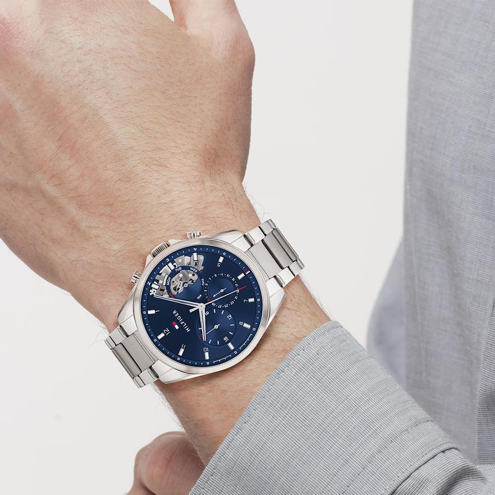 Tommy Hilfiger Multi Zifferblatt Quarz Uhr für Herren mit Silbernes Edelstahl-Mesh-Gliederarmband und Lederarmband