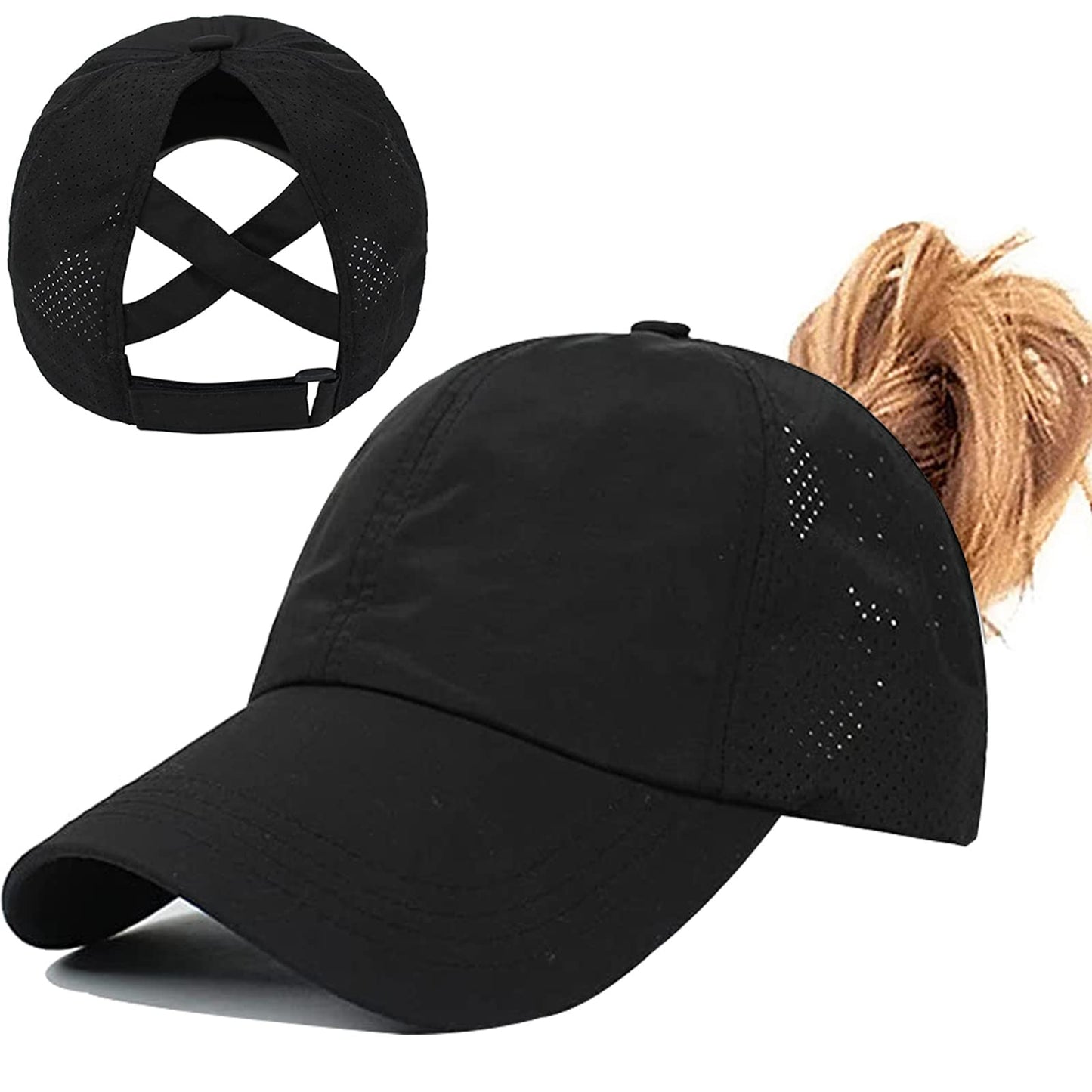 Womens Ponytail Hat Baseball Cap, Adjustable Criss Cross Baseball Cap High Bun Unisex Quick Drying Trucker Hats