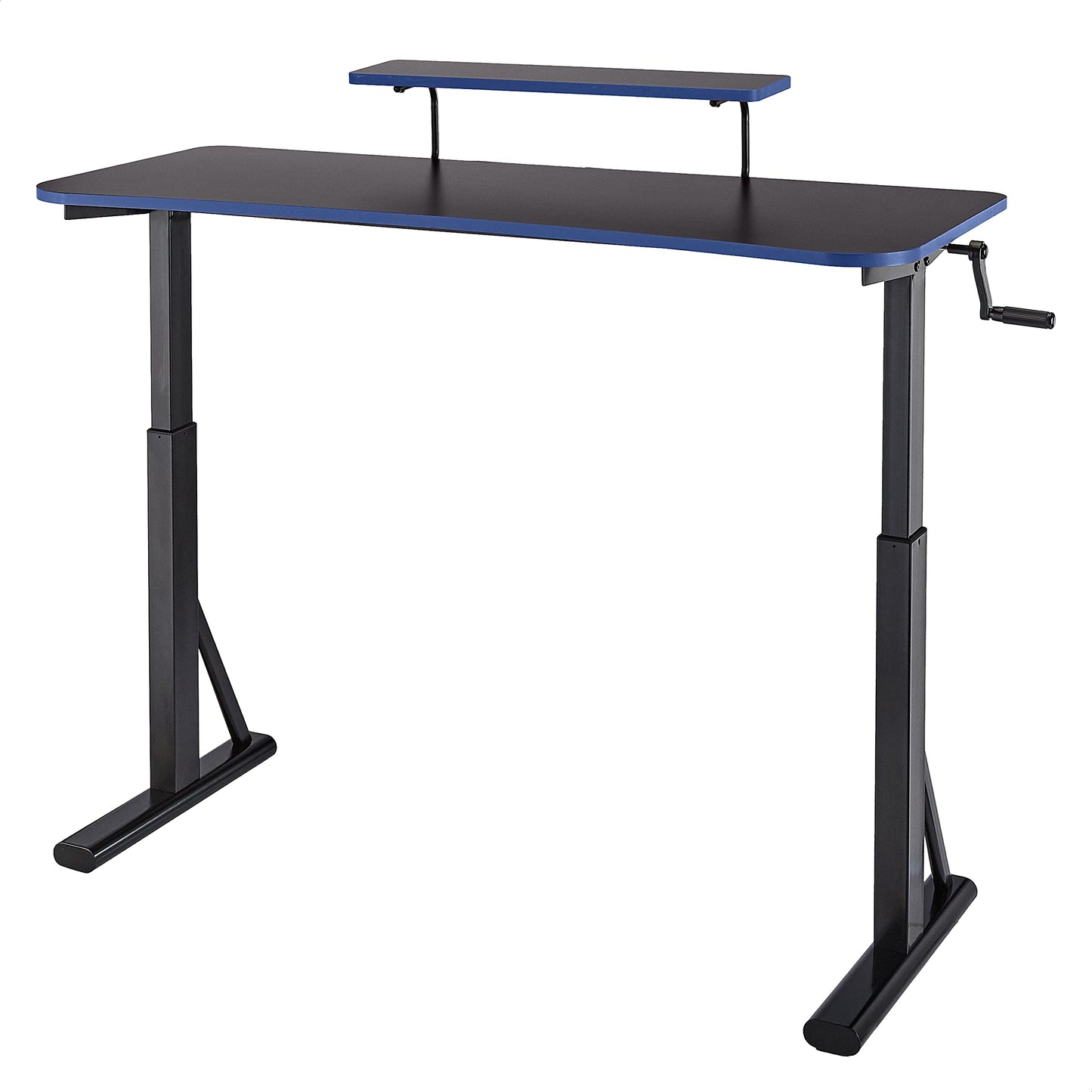 Amazon Basics Rechteckig Höhenverstellbarer Gaming Computertisch Schreibtisch mit erhöhter Monitorablage, 140 x 63.5 x 109-126 cm, Blau