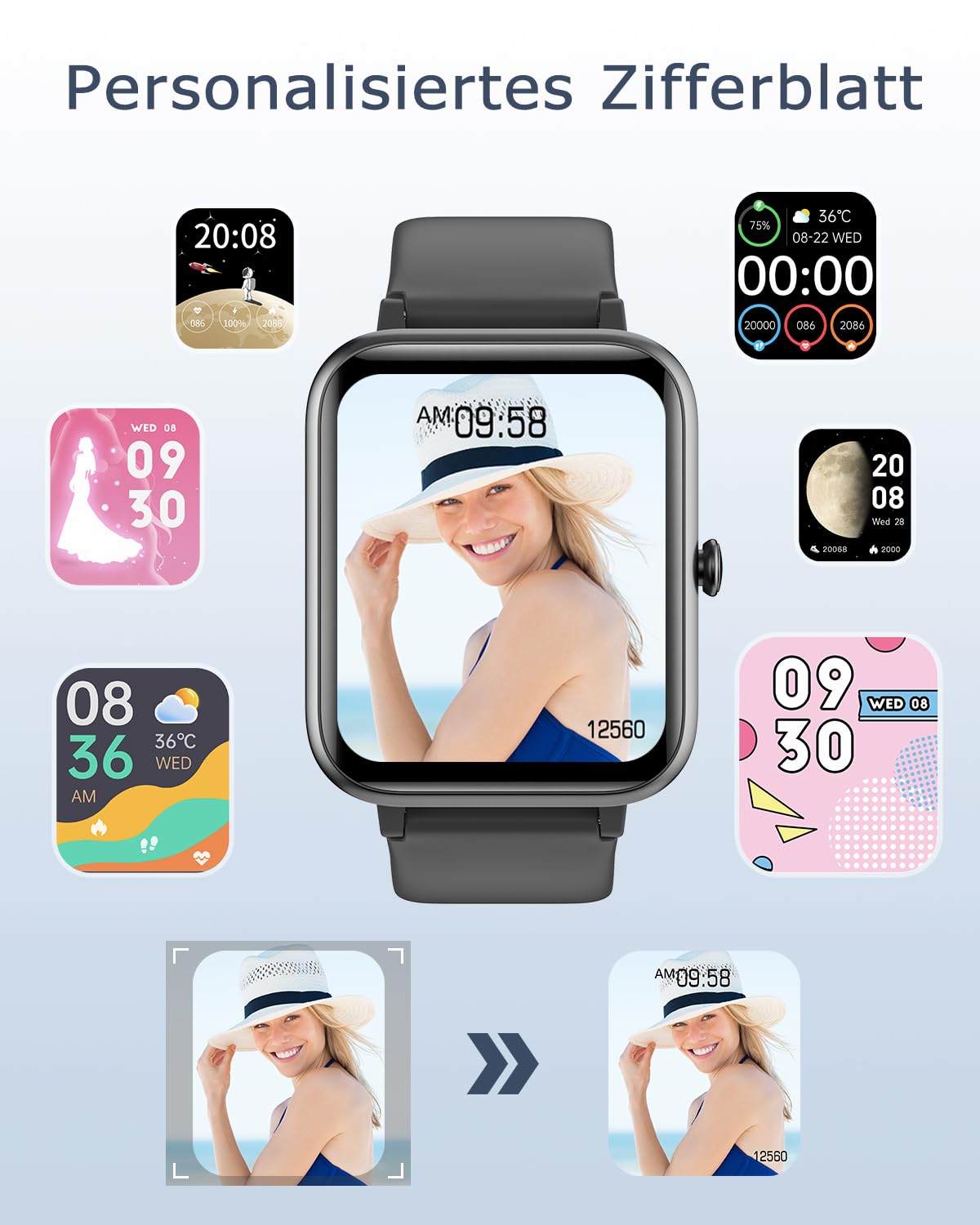GRV Smartwatch für Damen Herren mit Telefonfunktion,Fitnessuhr mit Pulsmesser SpO2 Schlafmonitor Schrittzähler IP68 Wasserdicht,Multi Sportmodi Smart Watch Fitness Tracker für iOS Android Handy