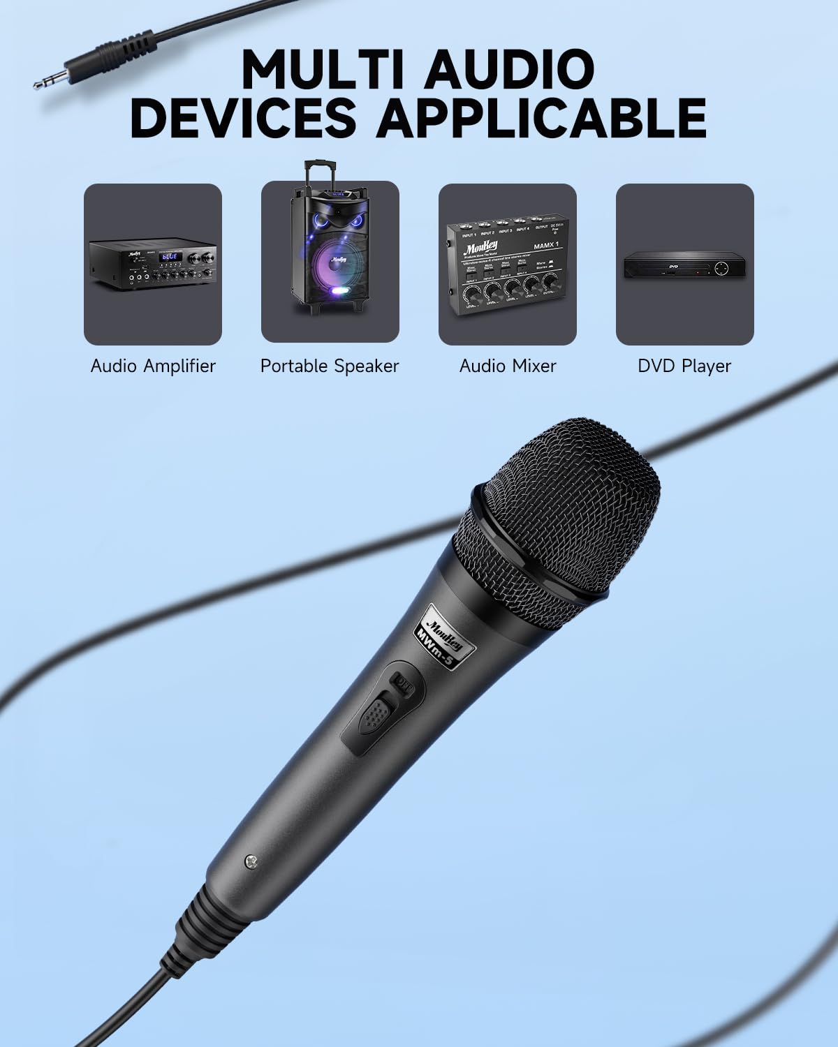 Moukey Dynamisches Mikrofon mit 4M/13ft Kabel, Metall Karaoke Handmikrofon, XLR-Mikrofon für Gesang/Bühne/Party, Kompatibel mit Karaoke Maschine/PA Anlage/Verstärker/Mixer, Grau