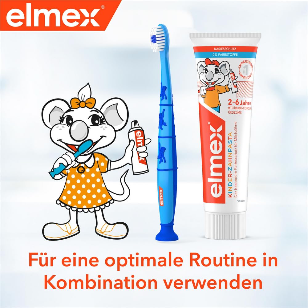elmex Kinderzahnpasta 2-6 Jahre 50 ml – kindgerechte Zahnreinigung für hochwirksamen Kariesschutz – mit Aminfluorid für einen Dreifach-Schutzmechanismus