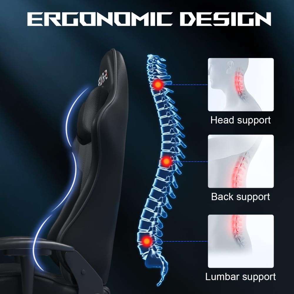JUMMICO Massage Gaming Chair, Office Chair Ergonomic with Lumbar Support, Computer Chairs Racing Office Chairs Armchair, Height Adjustable Deck Chair Desk Chair 150kg Load Capacity, White