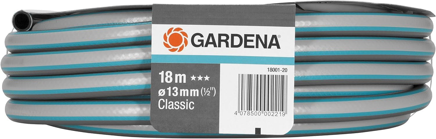 Gardena Classic Schlauch Aktion 13 mm (1/2 Zoll), 18 m: Universeller Gartenschlauch aus robustem Kreuzgewebe, 22 bar Berstdruck, UV-beständig, ohne Systemteile (18001-20) grau 18m ohne systemteile