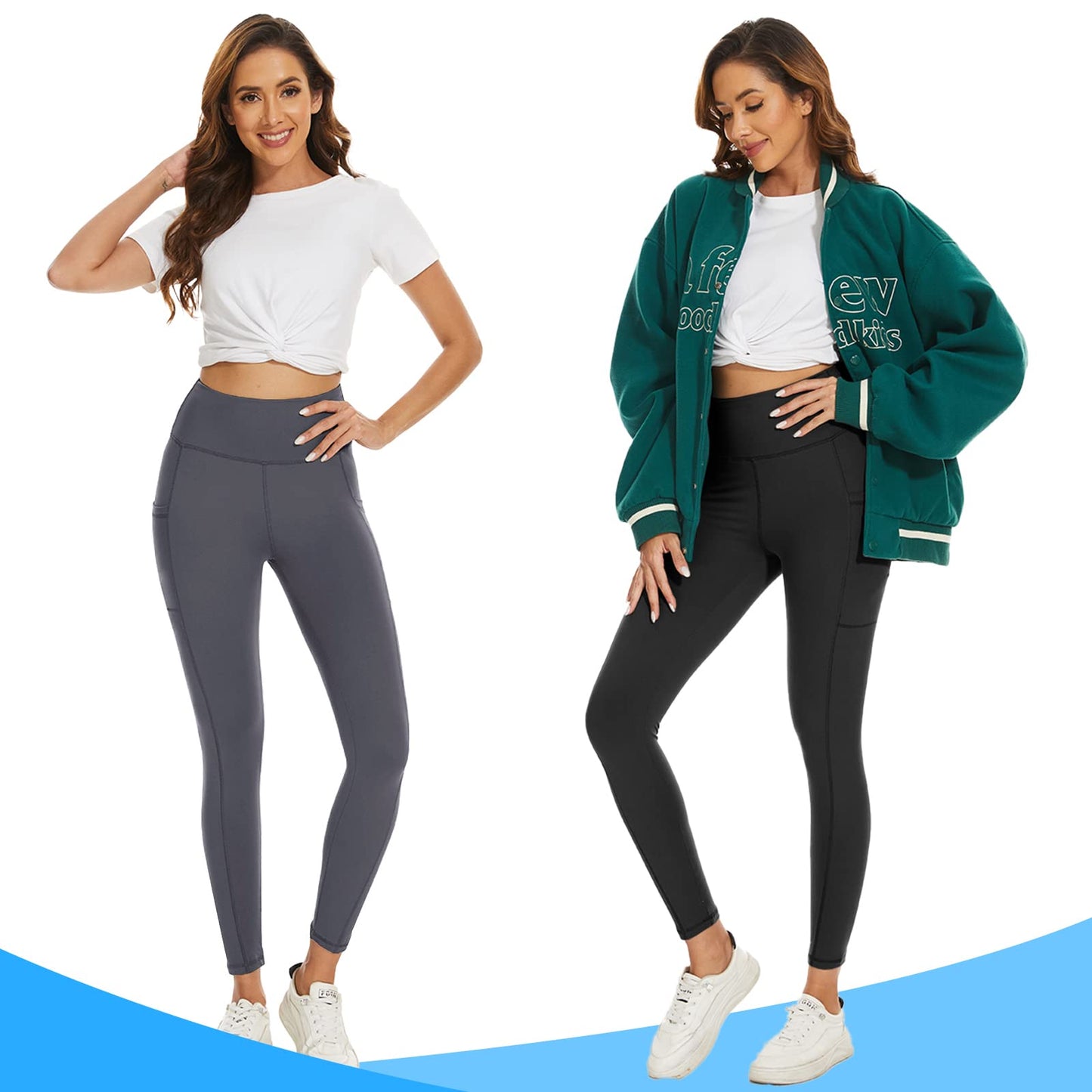 2-Pack Women’s High Waist Sport Leggings – With Pockets, Squat-Proof