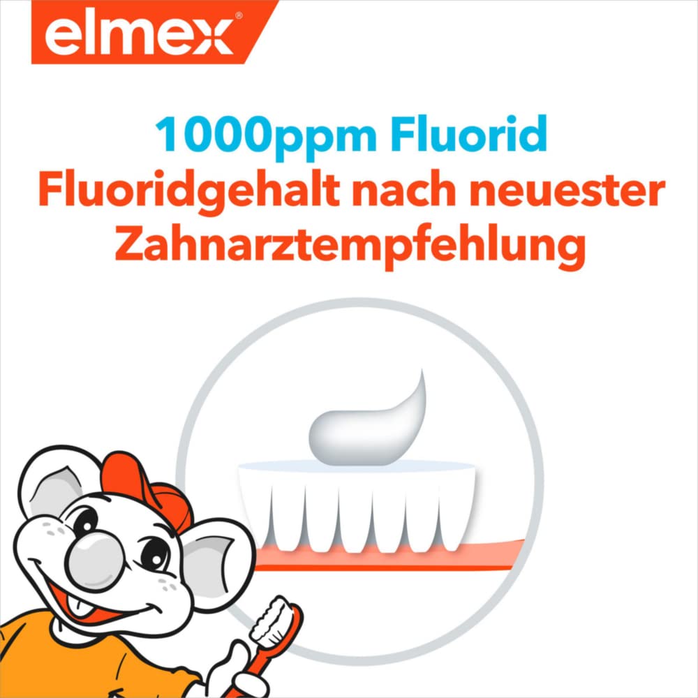 elmex Kinderzahnpasta 2-6 Jahre 50 ml – kindgerechte Zahnreinigung für hochwirksamen Kariesschutz – mit Aminfluorid für einen Dreifach-Schutzmechanismus