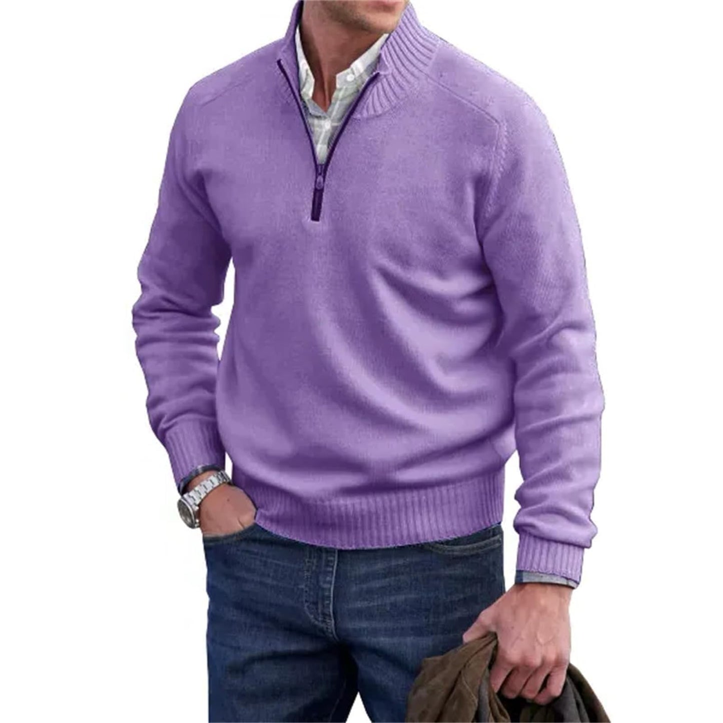 Men’s Cashmere Quarter-Zip Sweater – Soft Knit Stand Collar Pullover