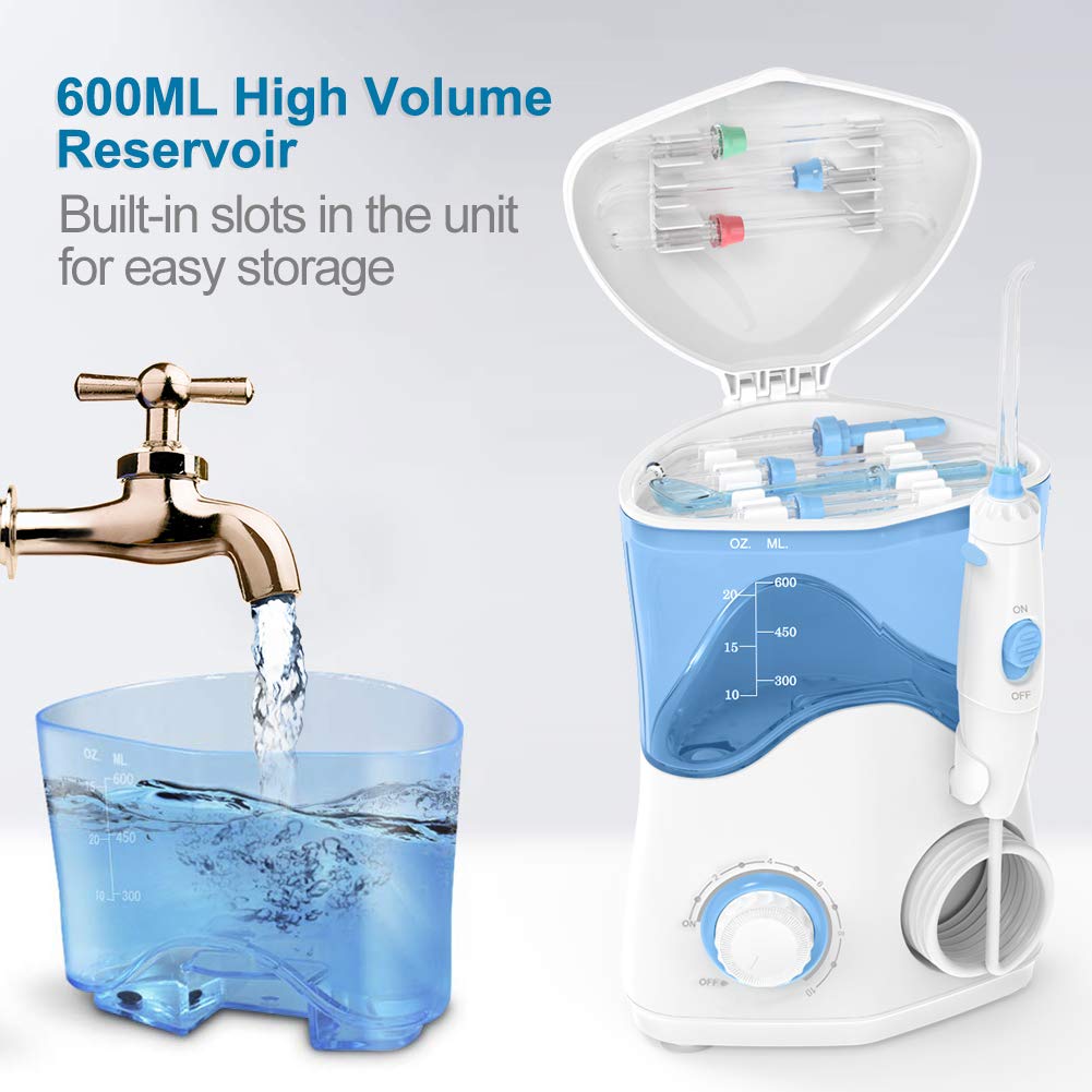 TUREWELL Elektrische Munddusche, Profi-Munddusche mit 10 einstellbaren Wasserdruckwerten, 600ml Fassungsvermögen und 8 multifunktionalen Düsenspitzen (Schwarz)