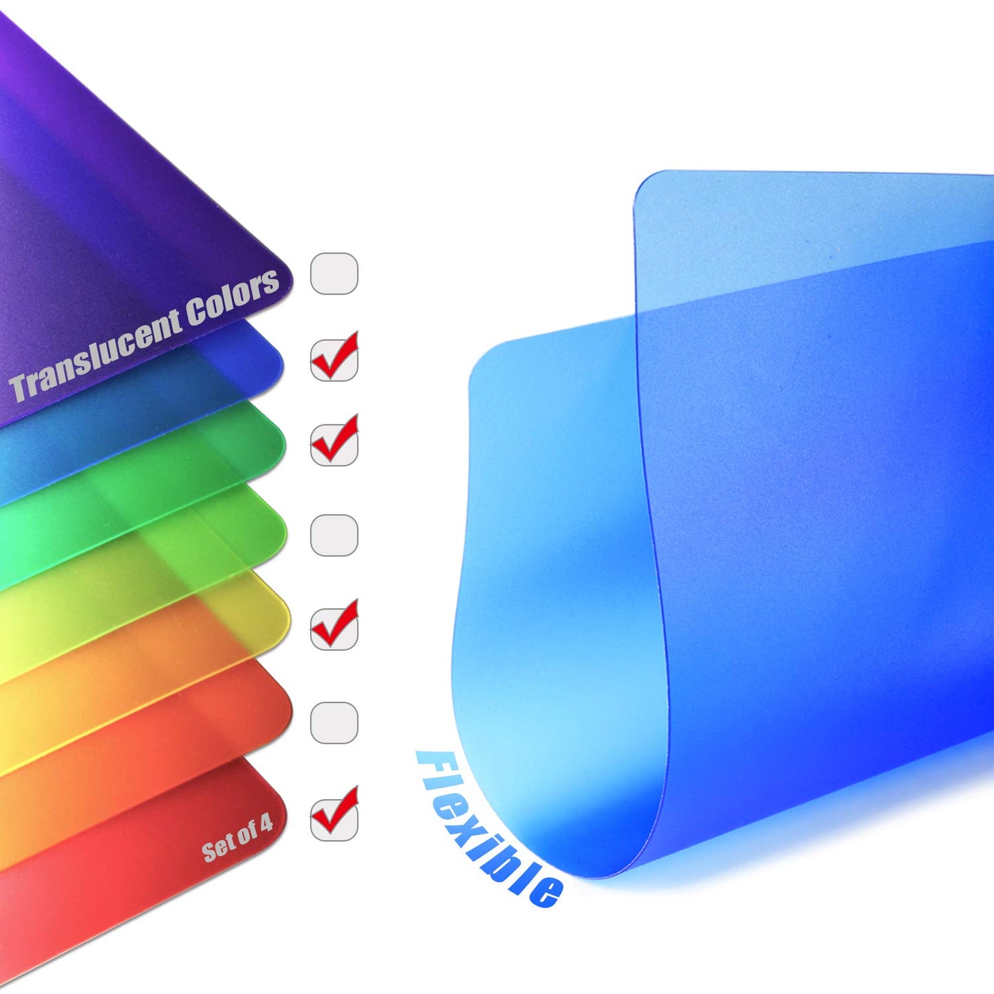 Kunststoff Schneidebretter für die Küche 4er Set, Fotouzy Flexible Matten mit Lebensmittel Symbolen, BPA-Free, Nicht Porös, Rutschfest, Spülmaschinenfest, Regenbogenfarben