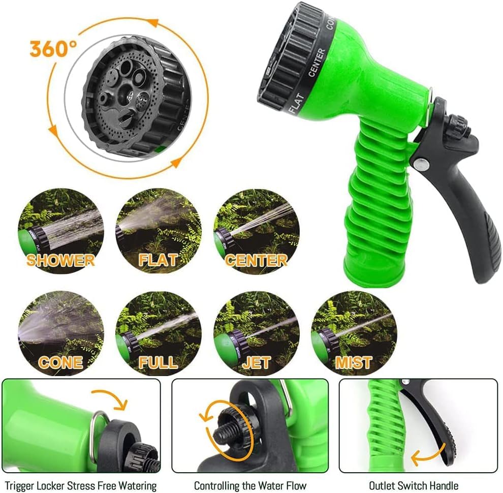 niboameu Gartenschlauch Flexibel, Wasserschlauch Dehnbar Flexibler Gartenschlauch 30 m mit 7 Funktionen Garten Handbraus, Schlauch Flexibel Bewässerung für Garten Haustier Autowäsche (100 Fuß, grün)