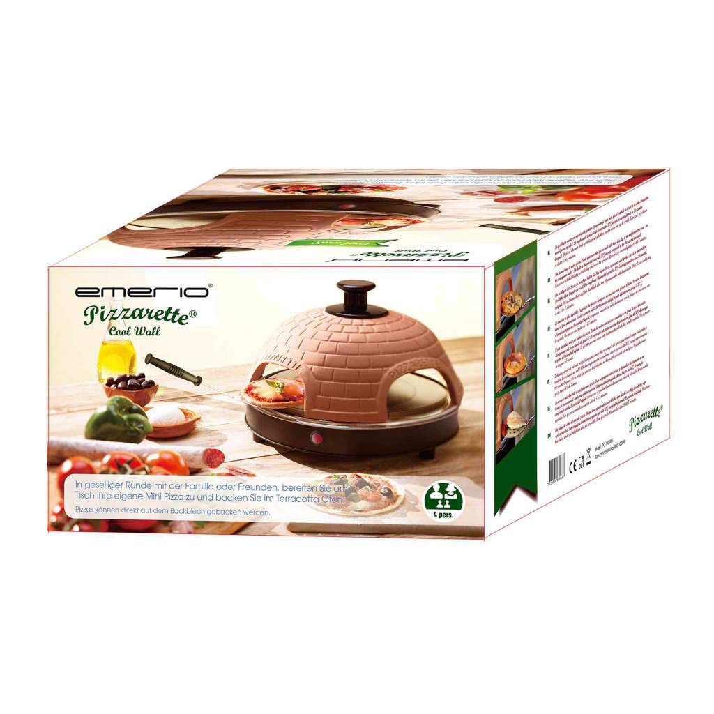Emerio Pizzaofen, PIZZARETTE das Original, 1 handgemachte Terracotta Tonhaube, patentiertes Design, für Mini-Pizza, echter Familien-Spaß für 6 Personen, Terracotta Orange / Schwarz, PO-115984
