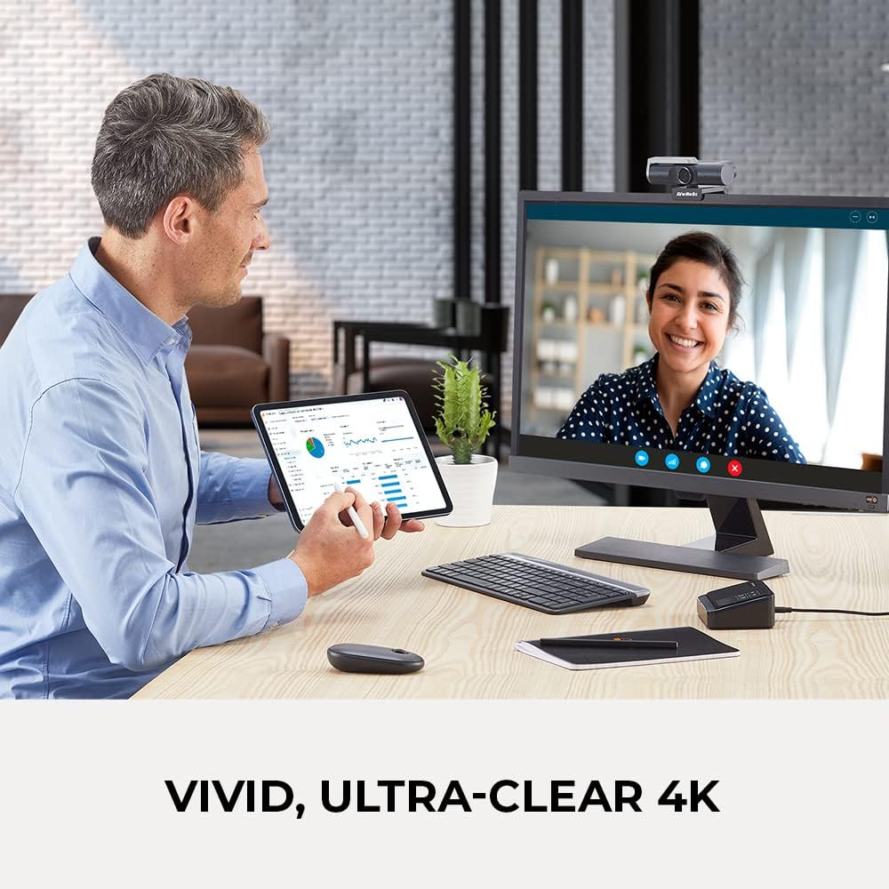 AverMedia PW515 4K Ultra HD Auto Focus Business Webcam - AI Controlled Solution Image and Lighting Adjustment 100° Wide FoV for Video Conferencing and Virtual Meeting Zoom Team Skype PC Mac