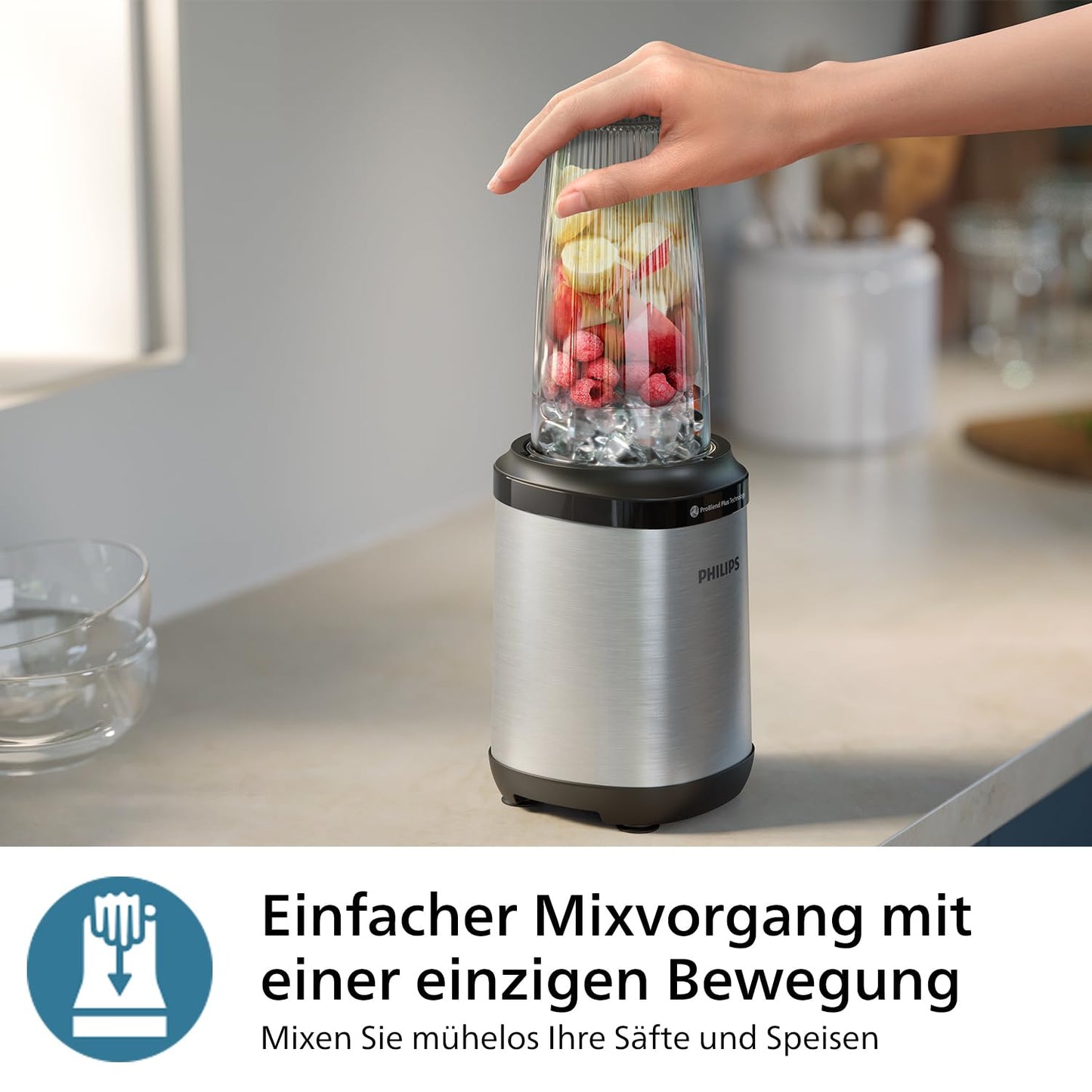 Philips Standmixer (450 Watt, ProBlend-Technologie, 1,9 Liter Kunststoffbehälter, inkl. Trinkflasche) schwarz
