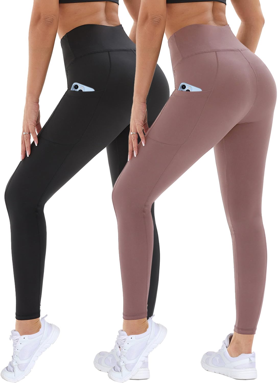 2-Pack Women’s High Waist Sport Leggings – With Pockets, Squat-Proof