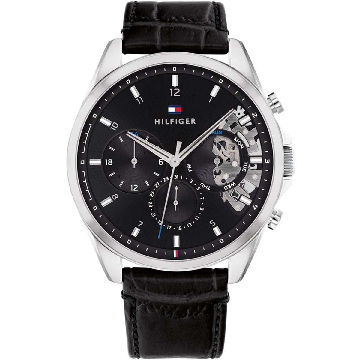 Tommy Hilfiger Multi Zifferblatt Quarz Uhr für Herren mit Silbernes Edelstahl-Mesh-Gliederarmband und Lederarmband