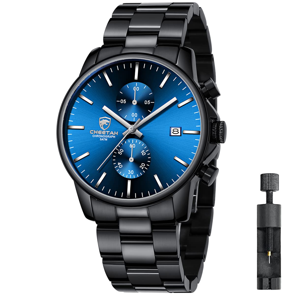 Herrenuhren mit lässiger wasserdichter Chronographen Quarzuhr aus Edelstahl und Metall, Auto Date in farbenfrohen Zeigern