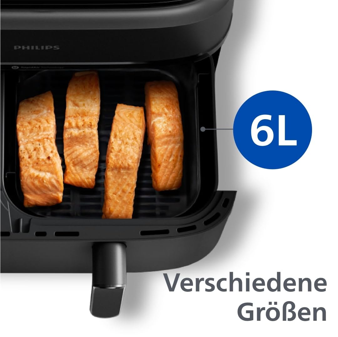 Philips Airfryer Dual Basket 3000 Series, 9L, 2 Körbe, 2 Gerichte gleichzeitig fertig, RapidAir Plus Heißlufttechnologie, 90% weniger Fett, Energieeffizient, HomeID Rezepte-App