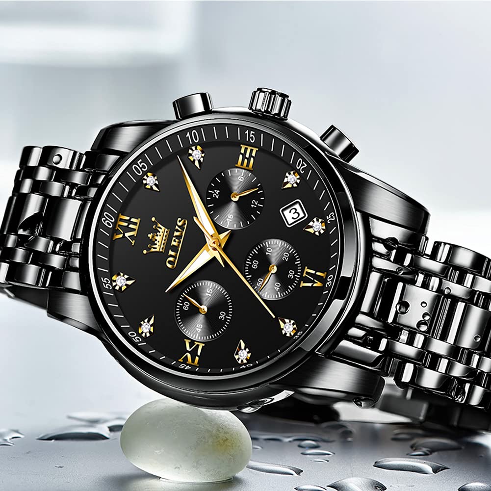 OLEVS Uhren Herren, Edelstahl Analoger Quarzuhr, Multifunktionale Diamanten Herrenuhren, Klassisches Luxuskleid Herrenuhr