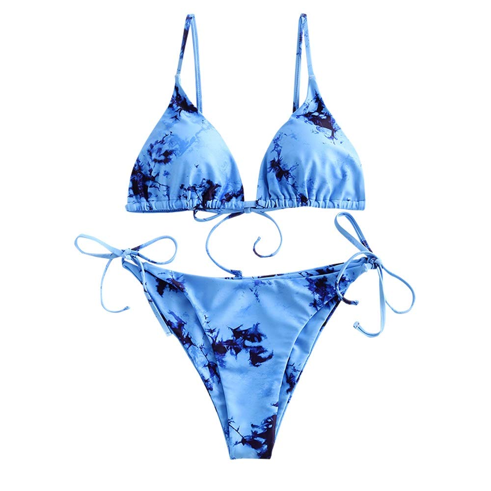 ZAFUL Padded Bikini Set Tie-Dye Triangle Top Low Waist Swim Shorts