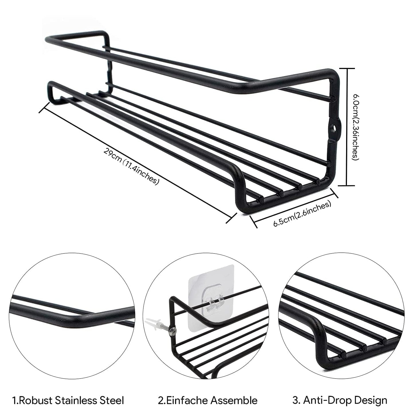 Priksia Gewürzregal Wand, 4er Set Gewürz Organizer Ohne Bohren, Gewürzhalter Hängend aus Metall mit 8 Selbstklebende und Schrauben für Gewürzdosen, Küchenschrank, Speisekammertür