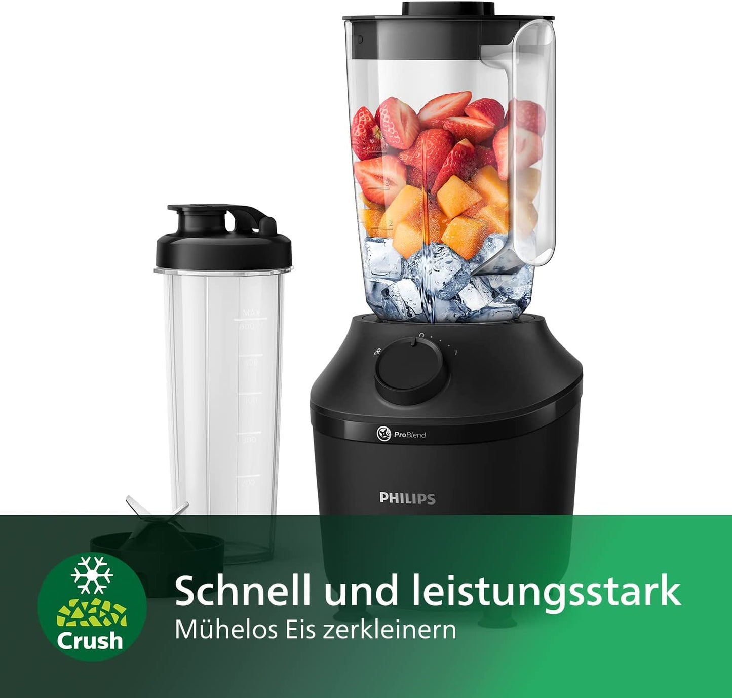Philips Standmixer (450 Watt, ProBlend-Technologie, 1,9 Liter Kunststoffbehälter, inkl. Trinkflasche) schwarz