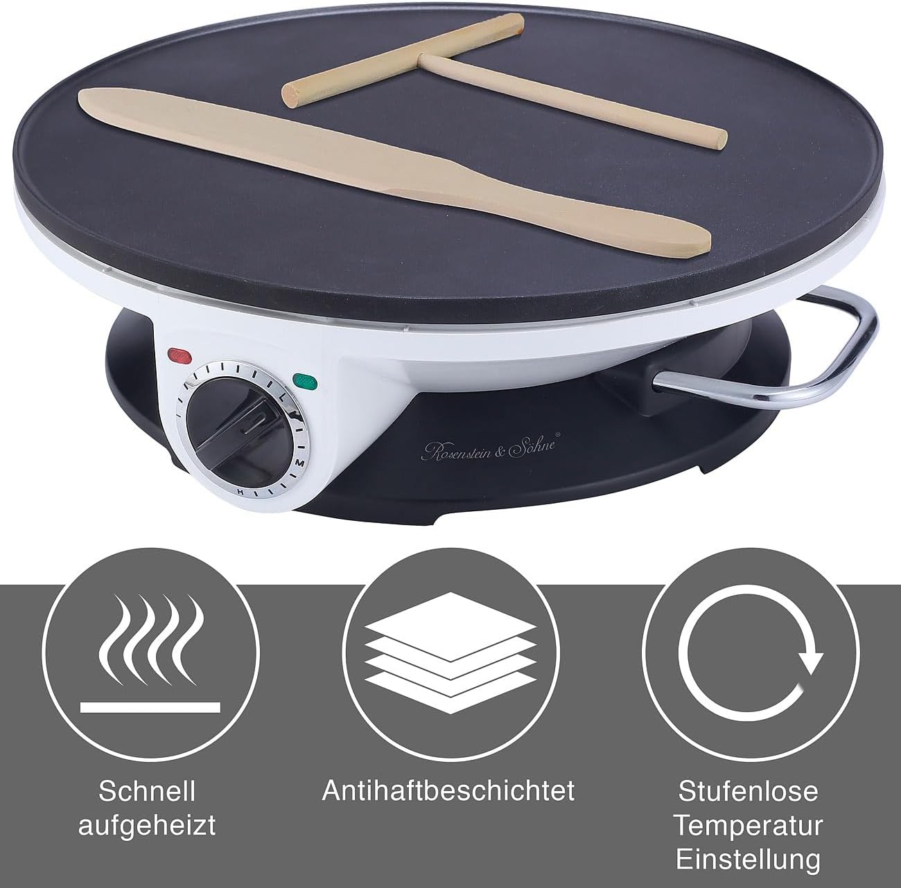 Rosenstein & Söhne XXL-Crêpes-Maker mit Antihaftbeschichtung, 1.200 Watt, Ø 32 cm