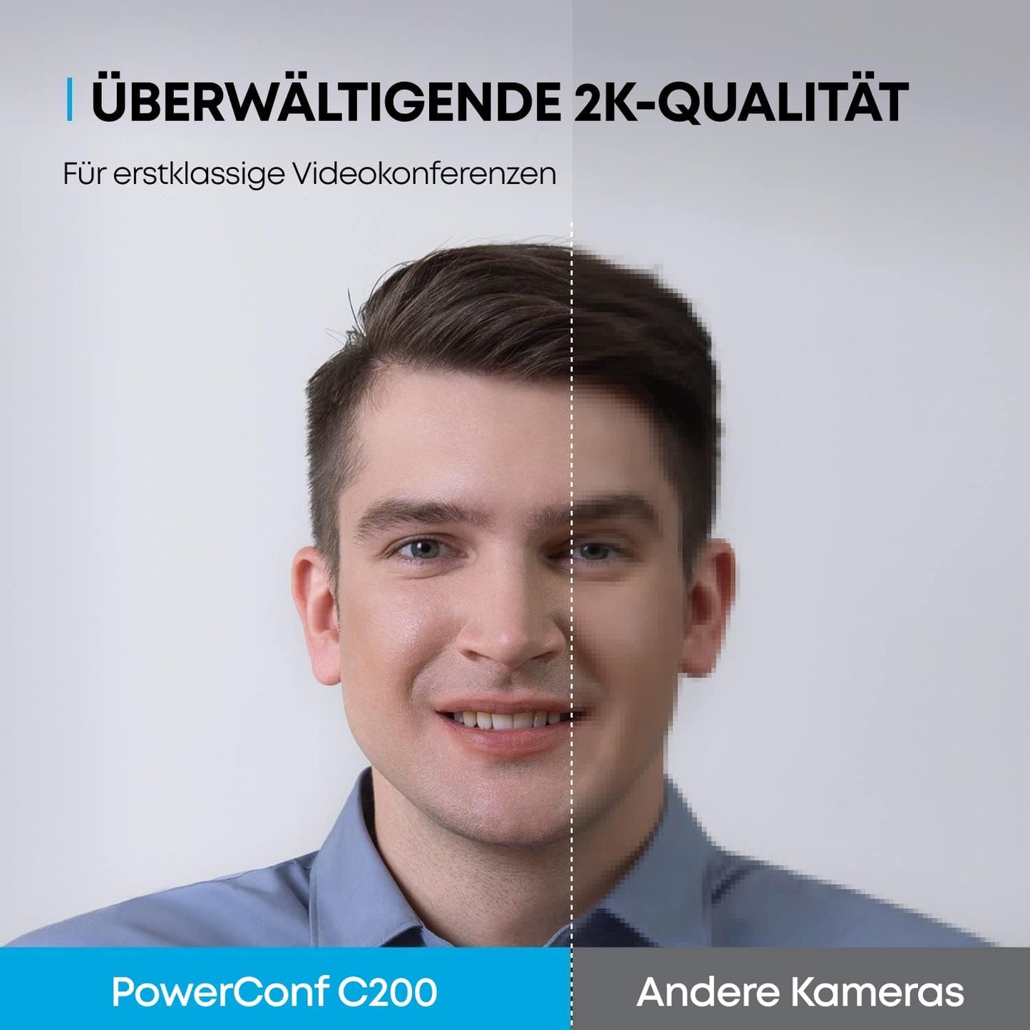 Anker PowerConf C200 2K USB-Webcam, Webcam für Laptops, Mikrofone mit Geräuschunterdrückung und K.I, Stereo-Mikrofone, Regulierbarer Sichtwinkel, Lichtkorrektur, Integrierte Kameraabdeckung