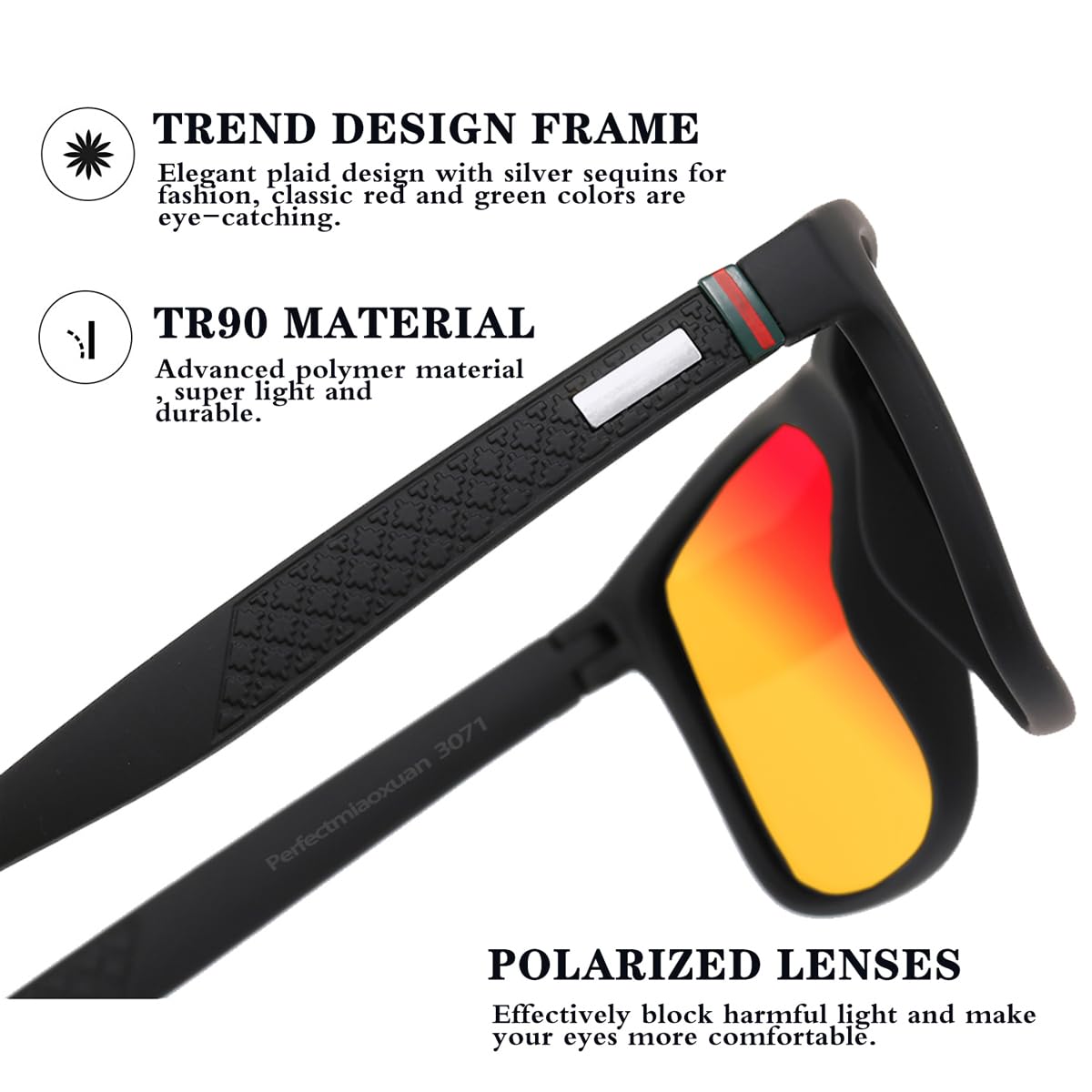 Perfectmiaoxuan Polarisierte Sonnenbrille Herren/Damen ; Vintage/Klassisch/Elegant Brillengestell; HD-Pilotobjektive; Golf/Fahren/Angeln/Reisebrille/Outdoor-Sportarten Mode Sonnenbrille