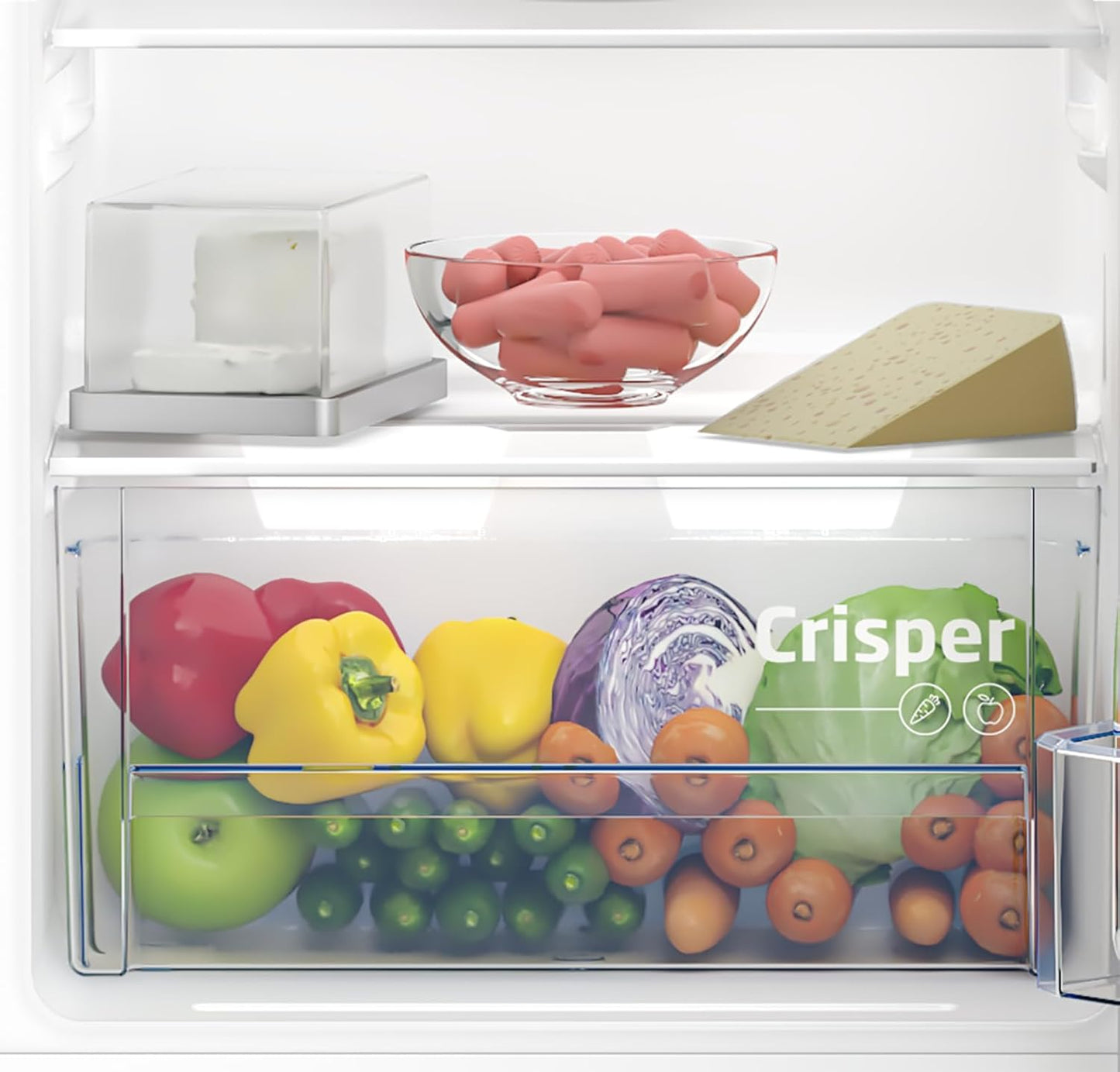 Beko TS190040N freestanding refrigerator, 88 l total capacity, reversible door hinge, good lighting in the device, 38 dB, robust glass shelves, white