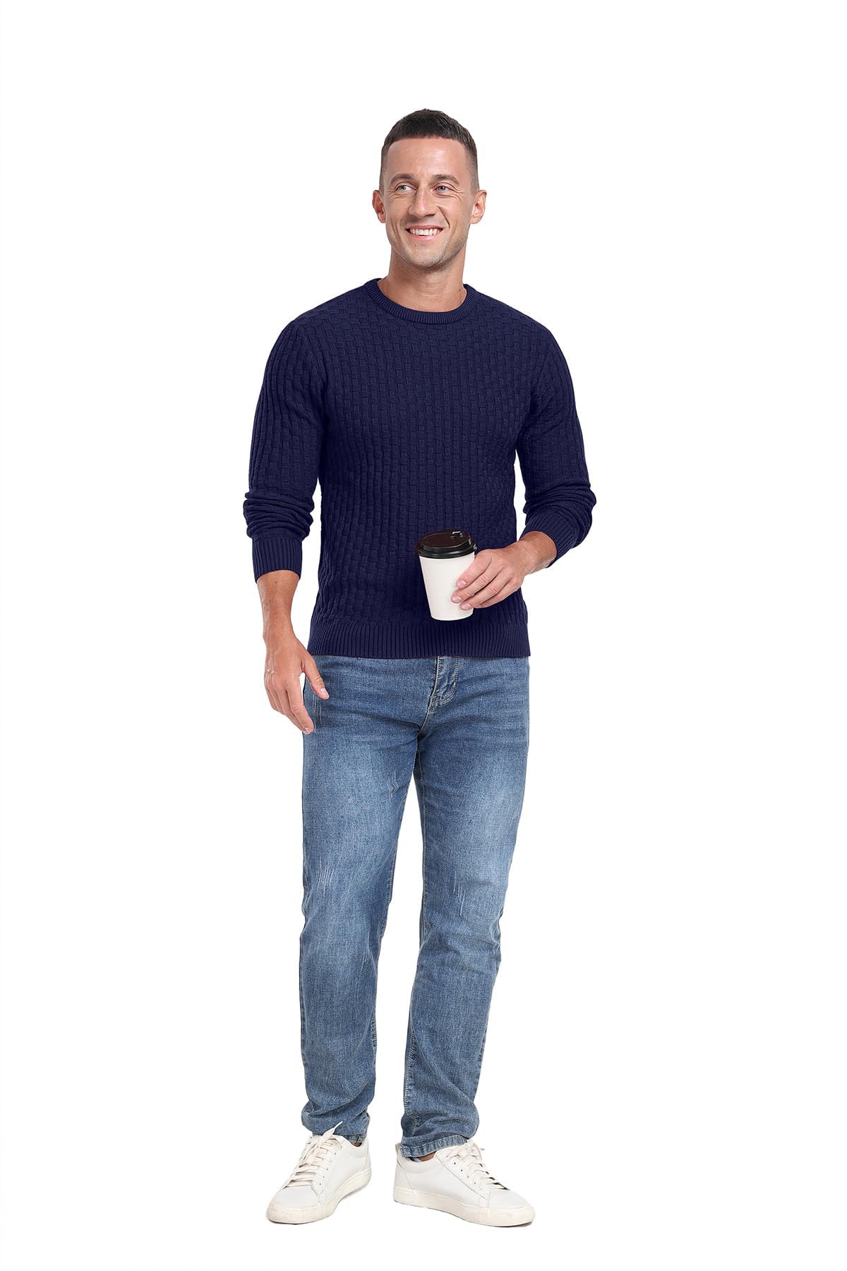 Sailwind Men’s Crew Neck Waffle Knit Sweater