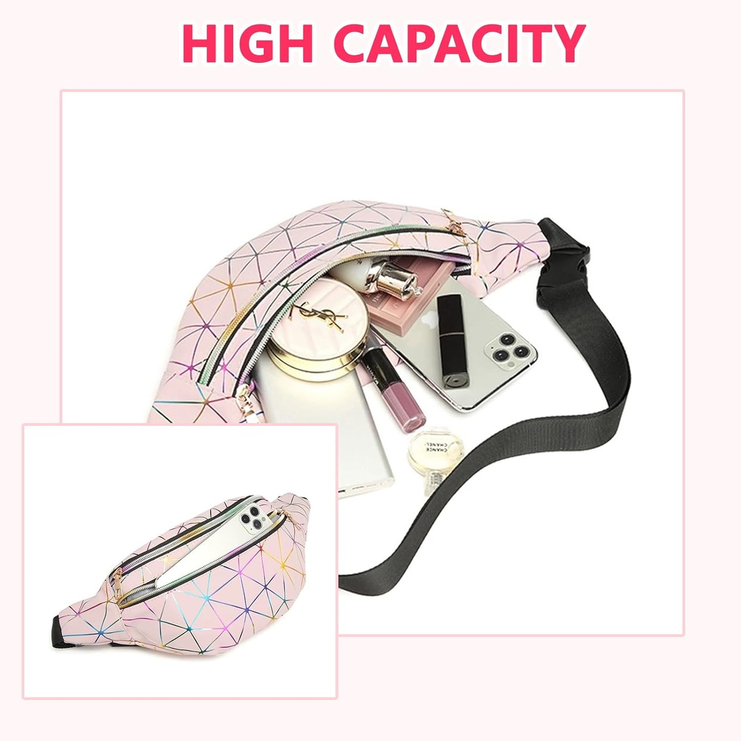 Thoquene Pink Waist Bag with Butterfly Pendant