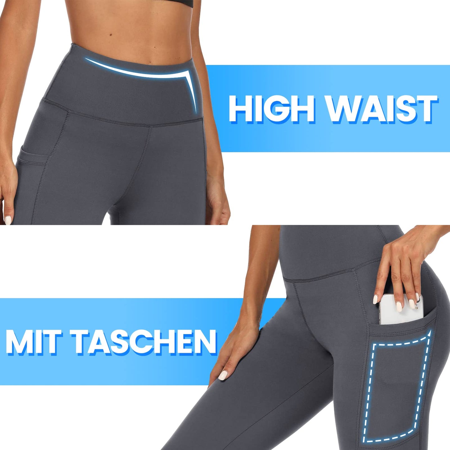 2-Pack Women’s High Waist Sport Leggings – With Pockets, Squat-Proof